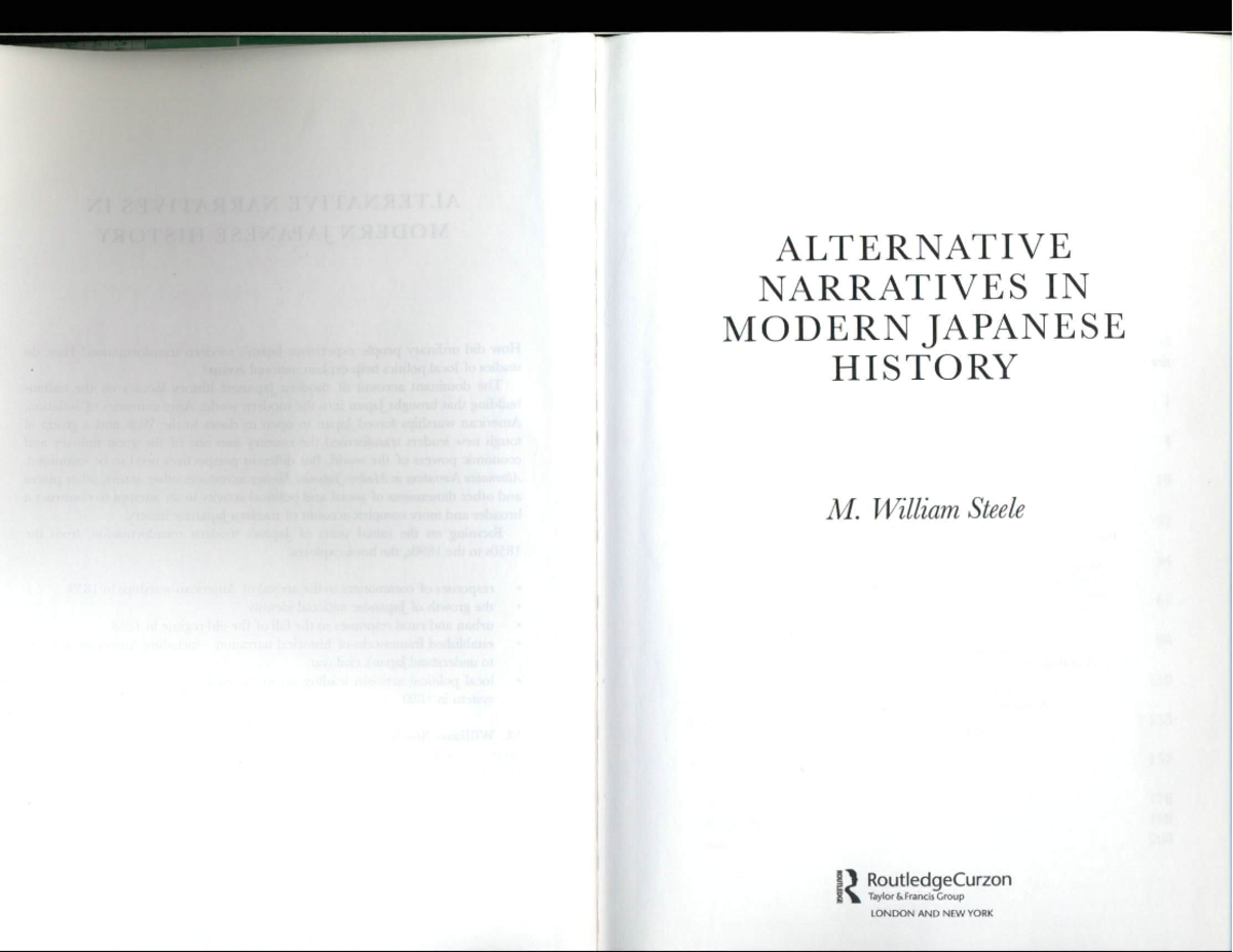 Alternative Narratives in Modern Japanese History: A Study Guide - Studocu