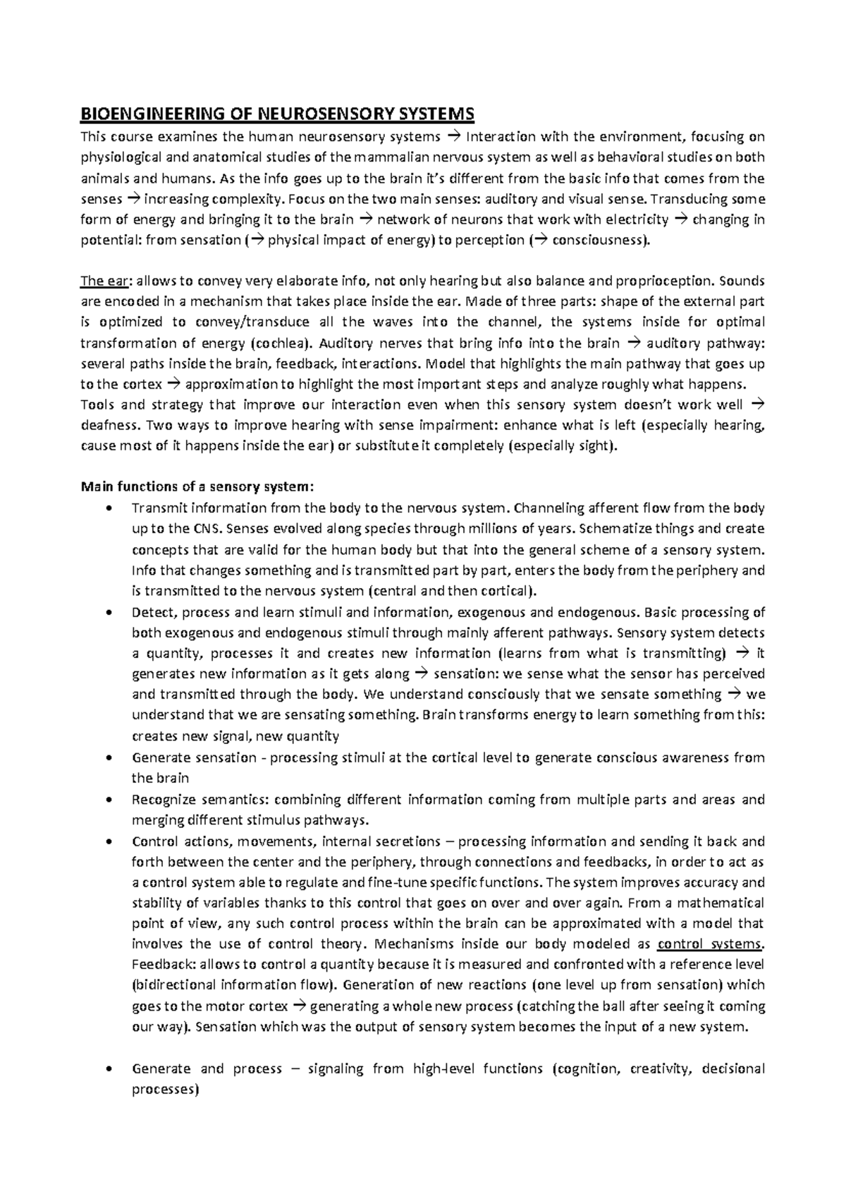 BIOE 101: Complete Notes on Bioengineering of Neurosensory Systems ...