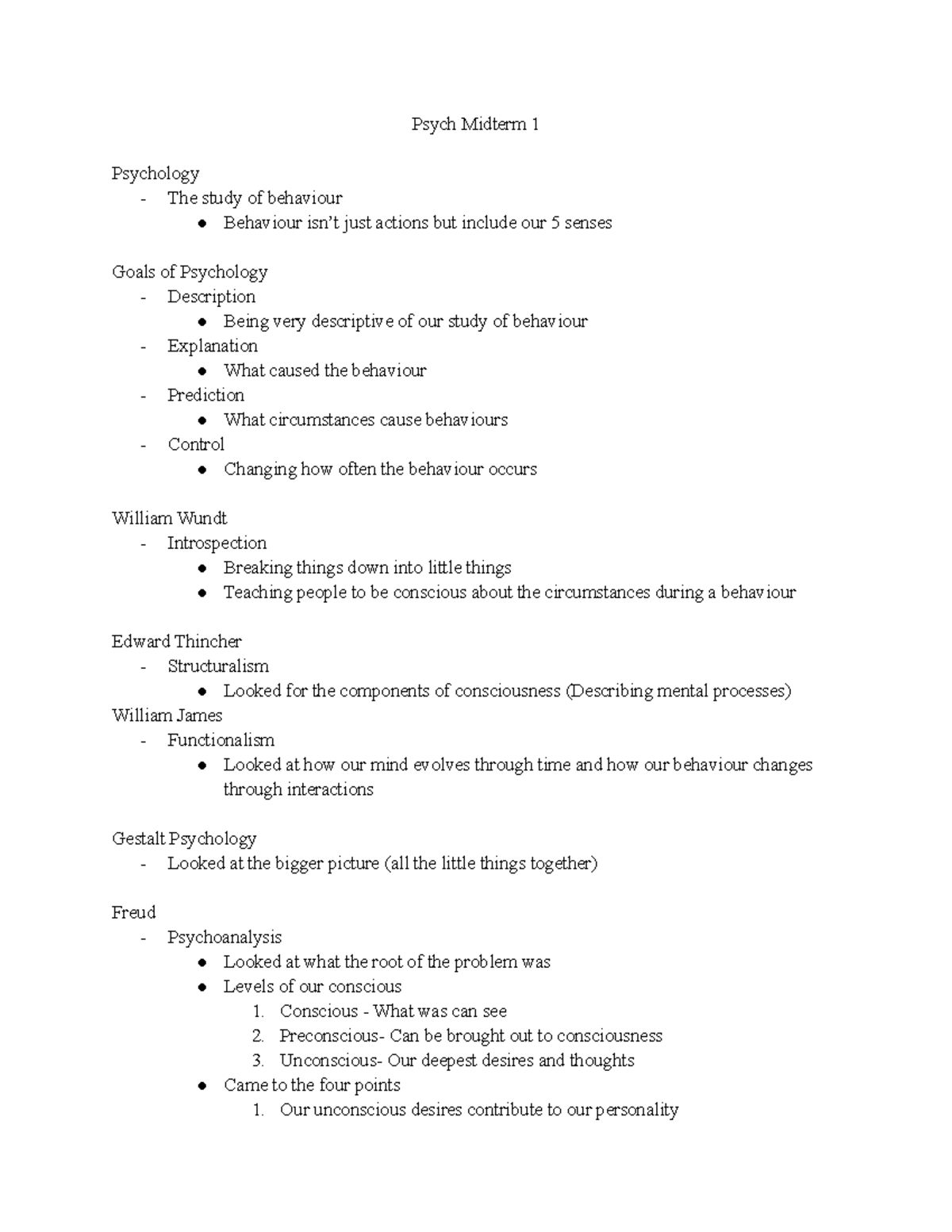 PSYC 101 Midterm Study Notes: Key Concepts & Theories in Psychology ...