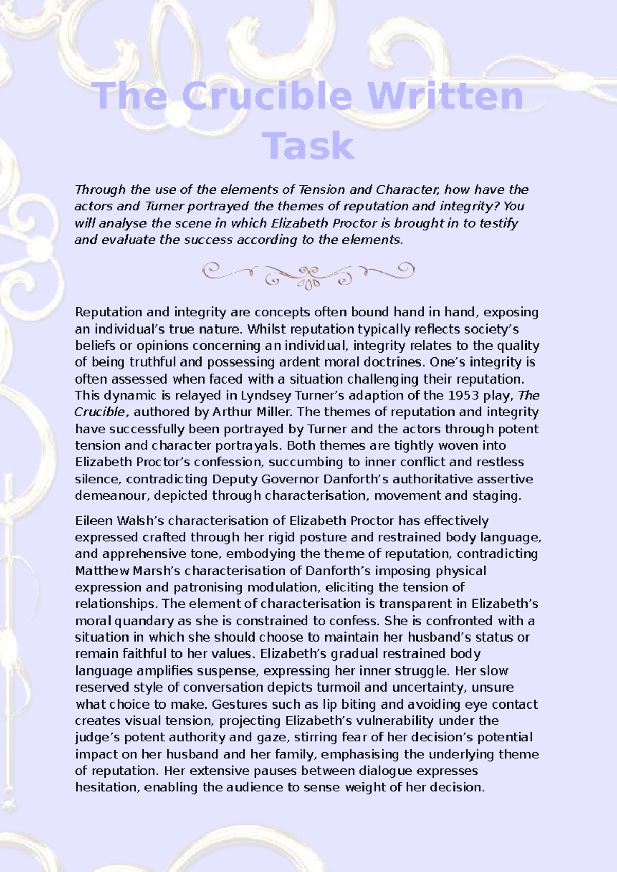 The Crucible (ENG 101) Written Task: Analyzing Reputation & Integrity ...