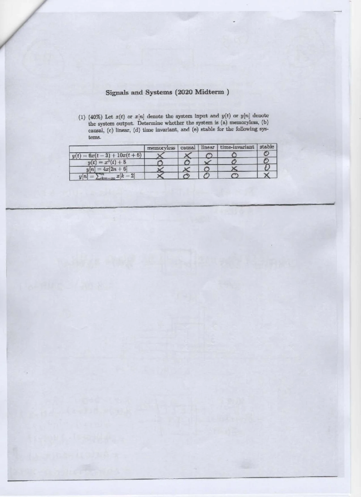 Midterm Solutions for Signals and Systems (CauSa1) Analysis - Studocu