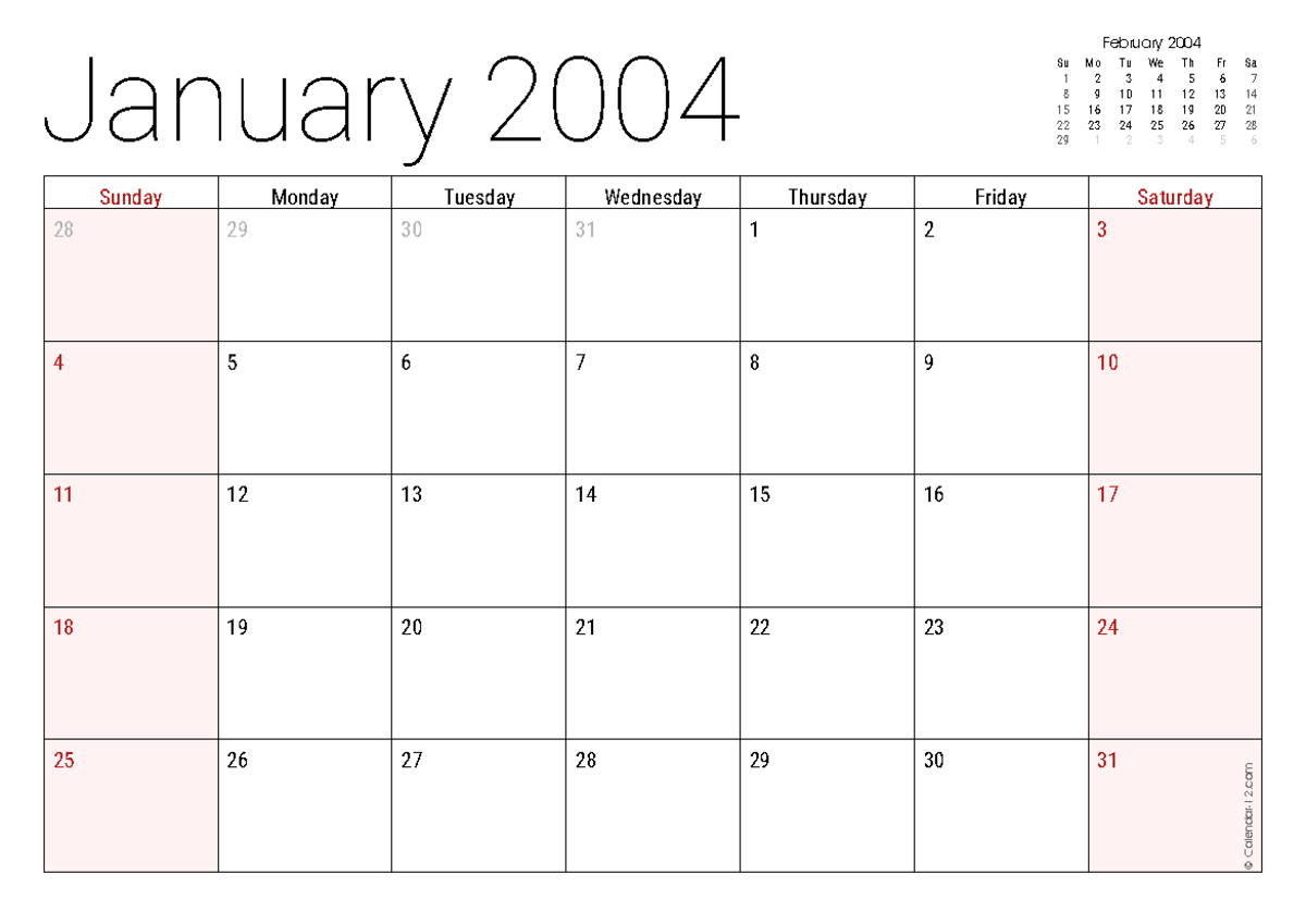 January - December 2004 Calendar Overview - Studocu