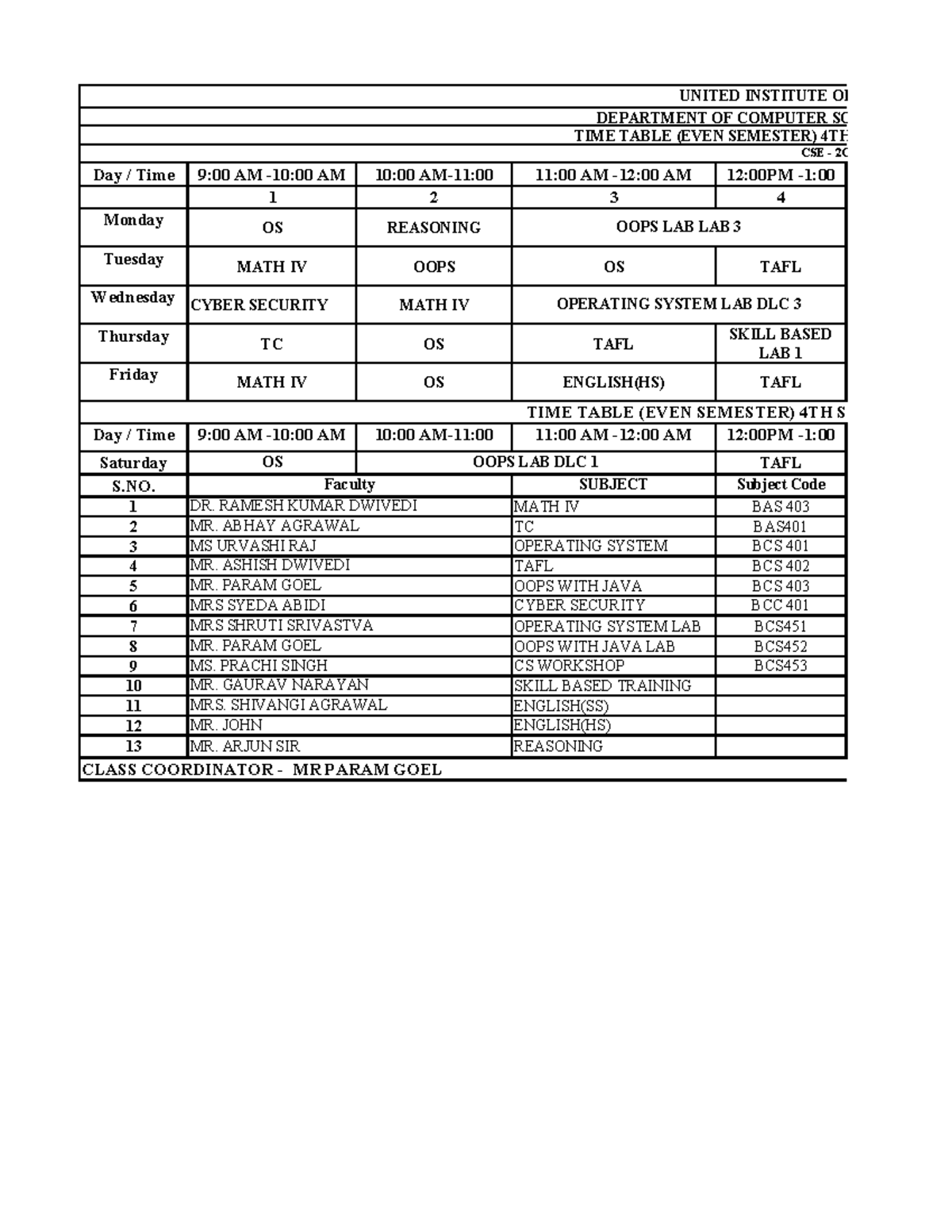 CSE 2C 4th Semester Even Semester Time Table 2025-26 - Studocu