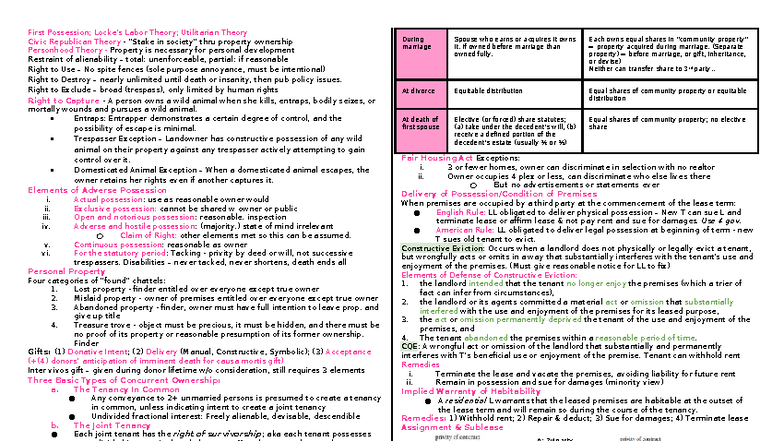 Property Law Final Exam Outline: Key Theories and Concepts - Studocu