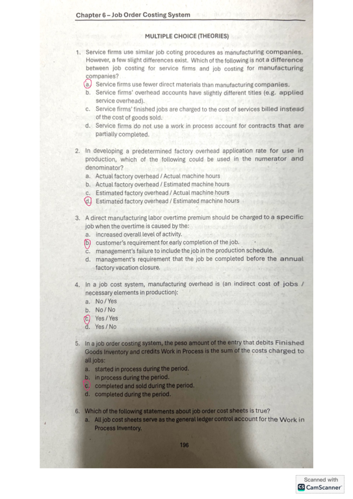 Chapter 6 Job Order Costing System: MCQs and Key Concepts - Studocu