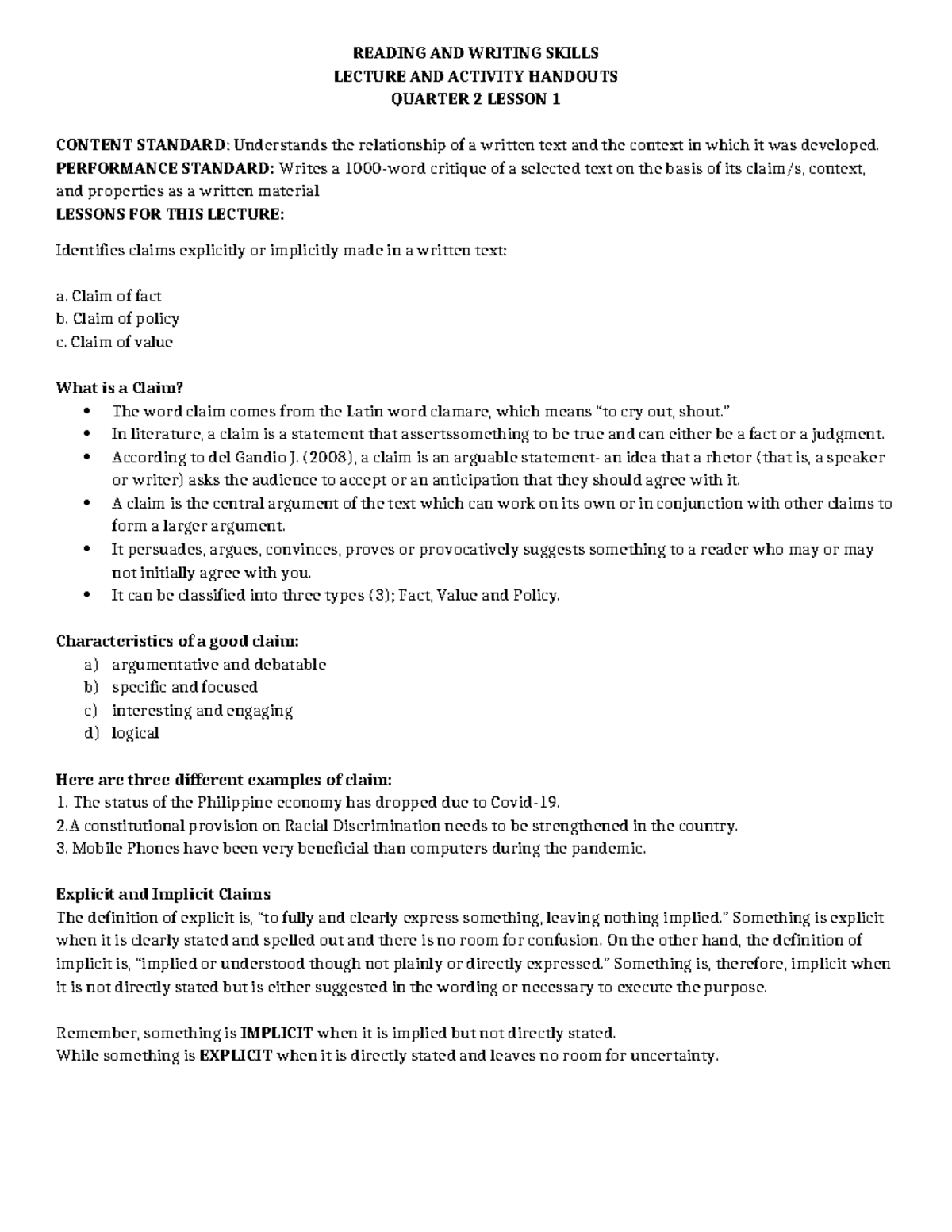 RW-Q2W1-F2F - this is a handouts for reading and writing subject for ...