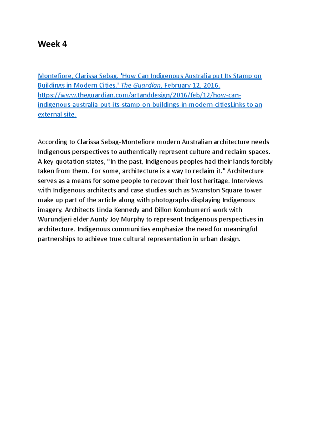 Week 4 - Module Notes for Assignment and Practice - Week 4 Montefiore ...
