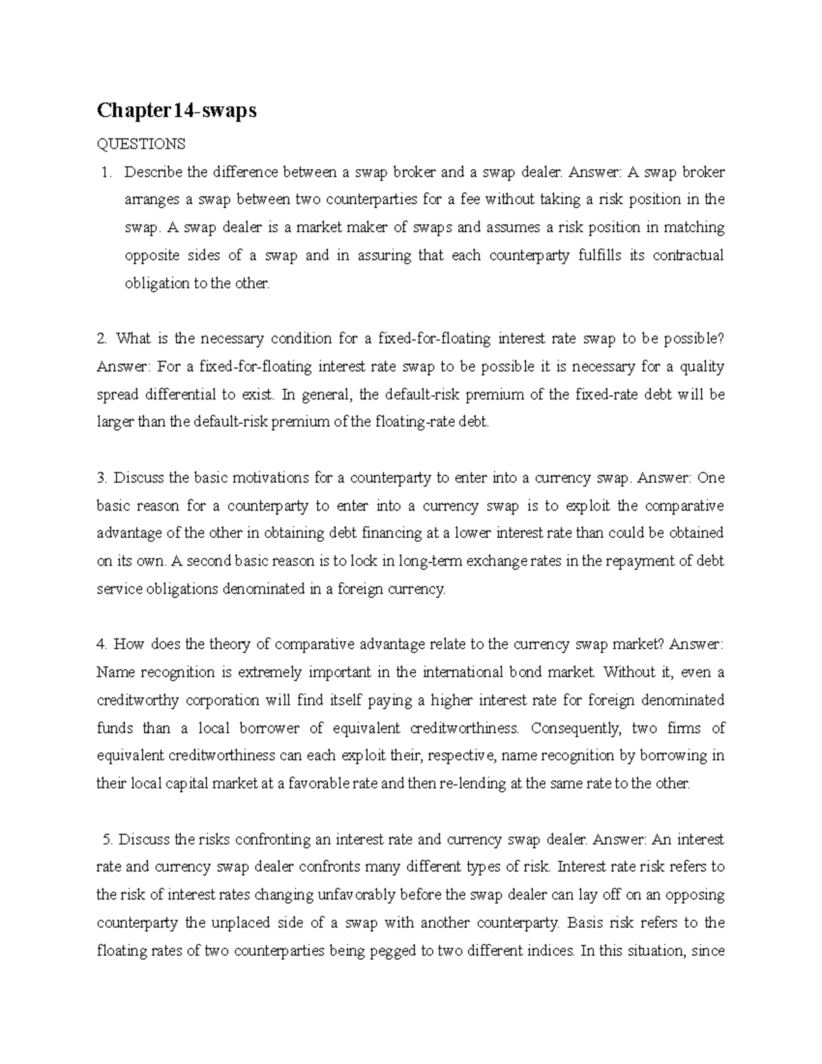 Chapter 14 Swaps: Practice Exam Questions and Answers (Summer 2020 ...