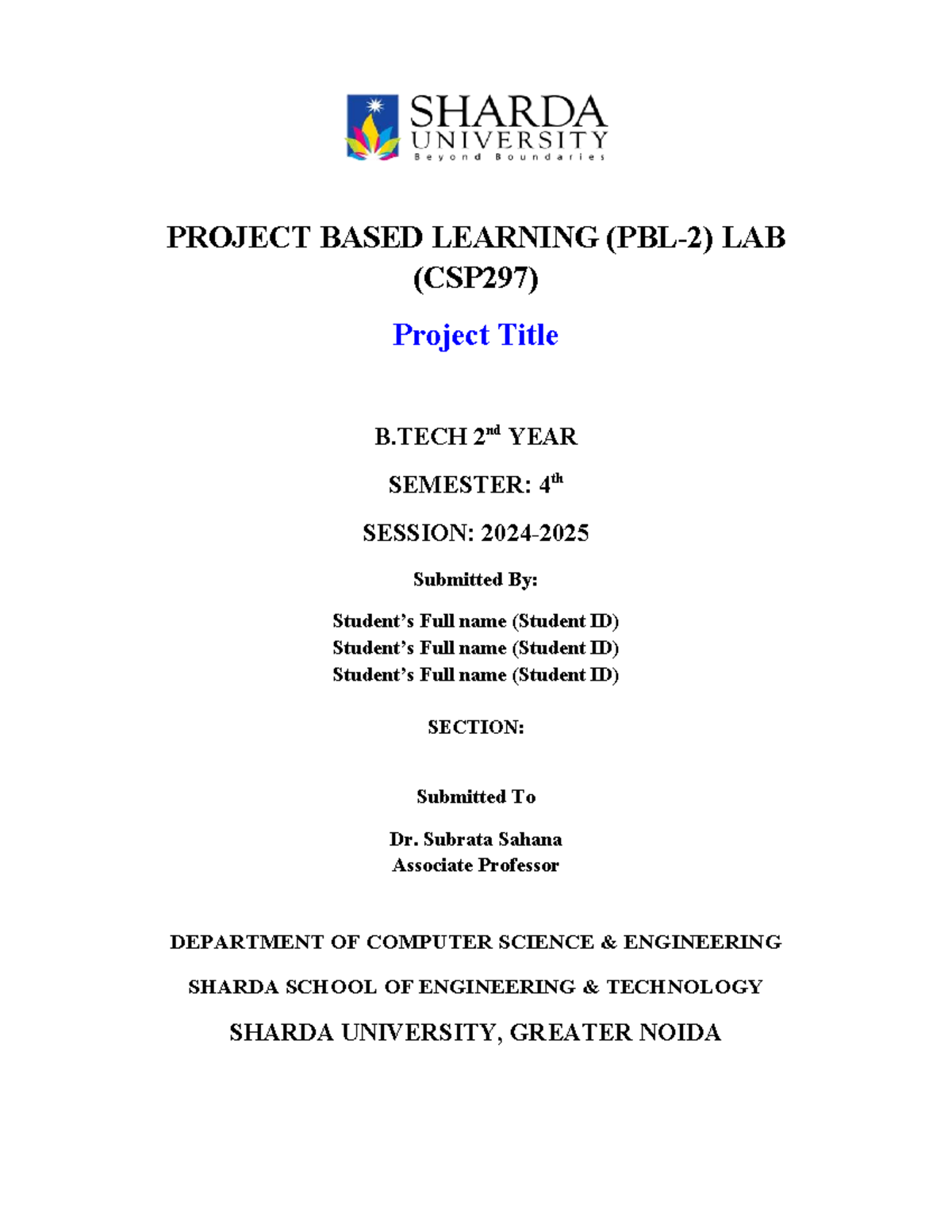 PBL-2 CSP297 Project Based Learning Report for B.Tech 2nd Year - Studocu