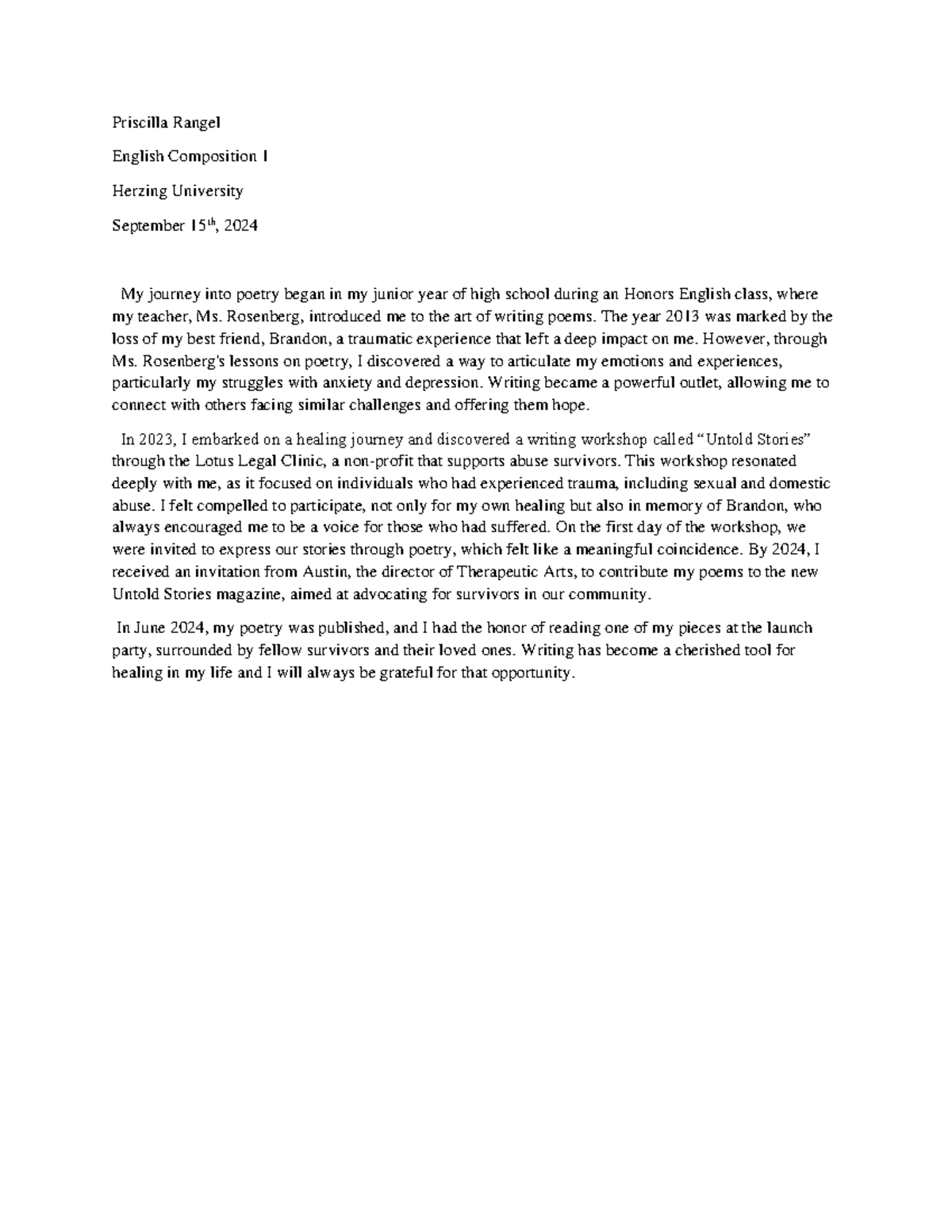 Unit 2 essay - english composition 1 - Priscilla Rangel English ...