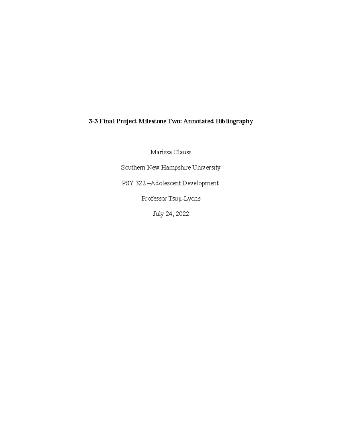PSY 322 Final Project Milestone 2 - Annotated Bibliography - Studocu