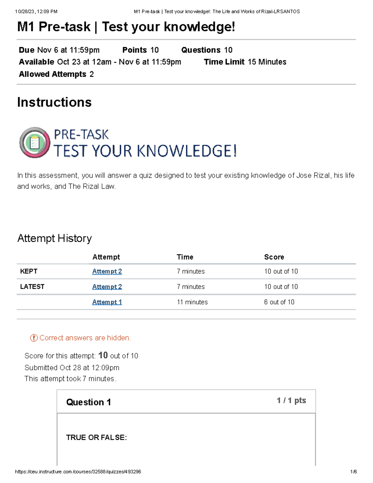 M1 Pre-task Answers - M1 Pre-task | Test your knowledge! Due Nov 6 at ...