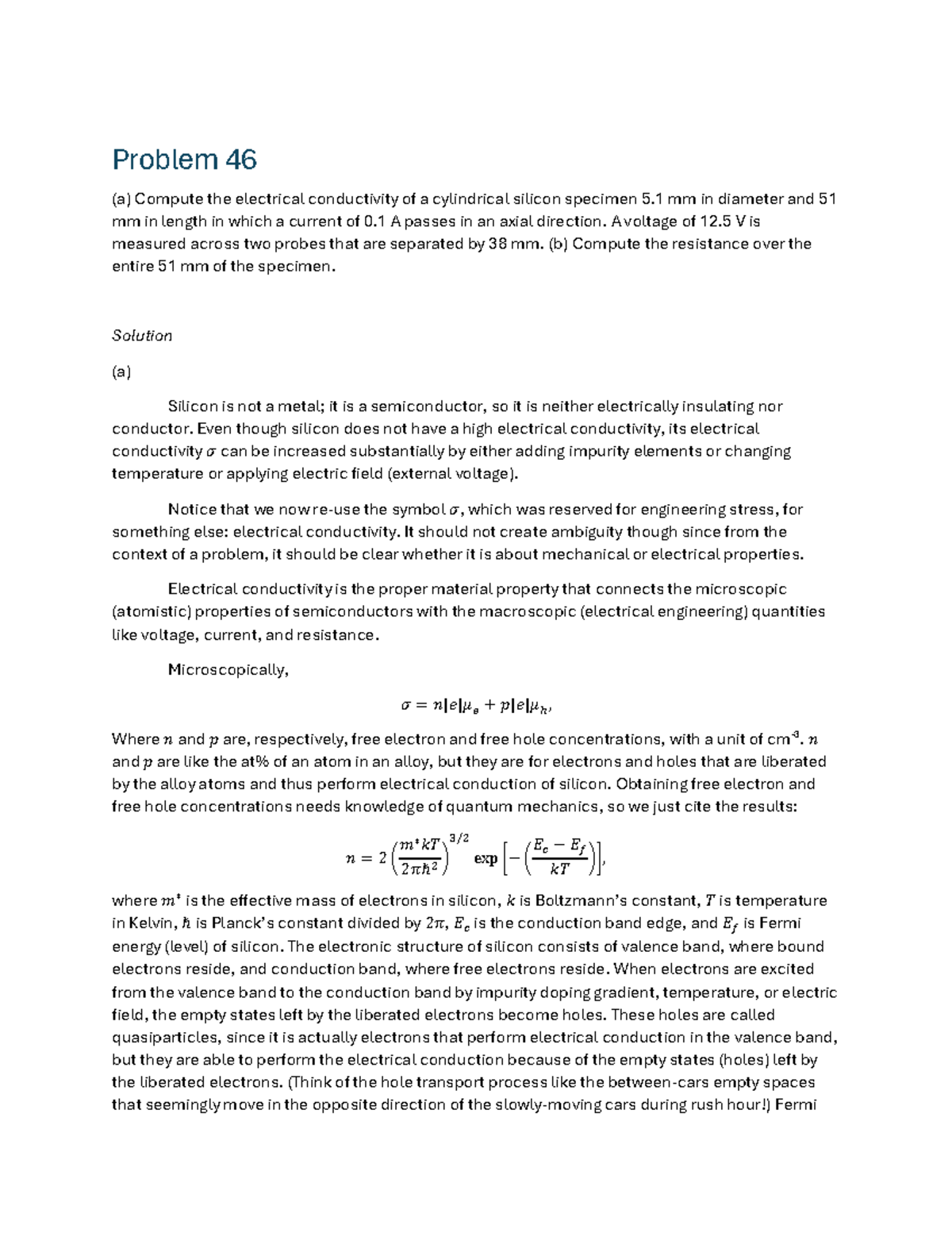 Example Problems - WEEK 11 - Solutions for Electrical Conductivity and ...
