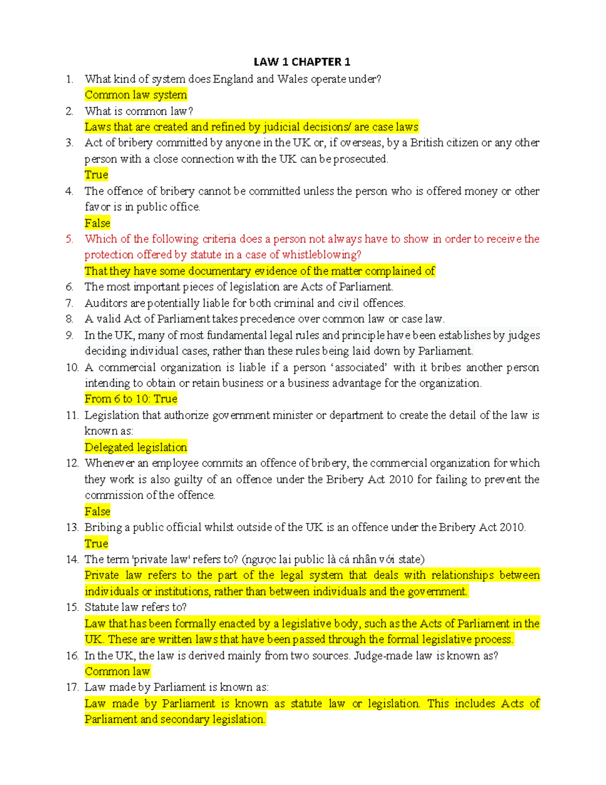LAW 1: Chapter 1 Overview of the Legal System in England and Wales ...
