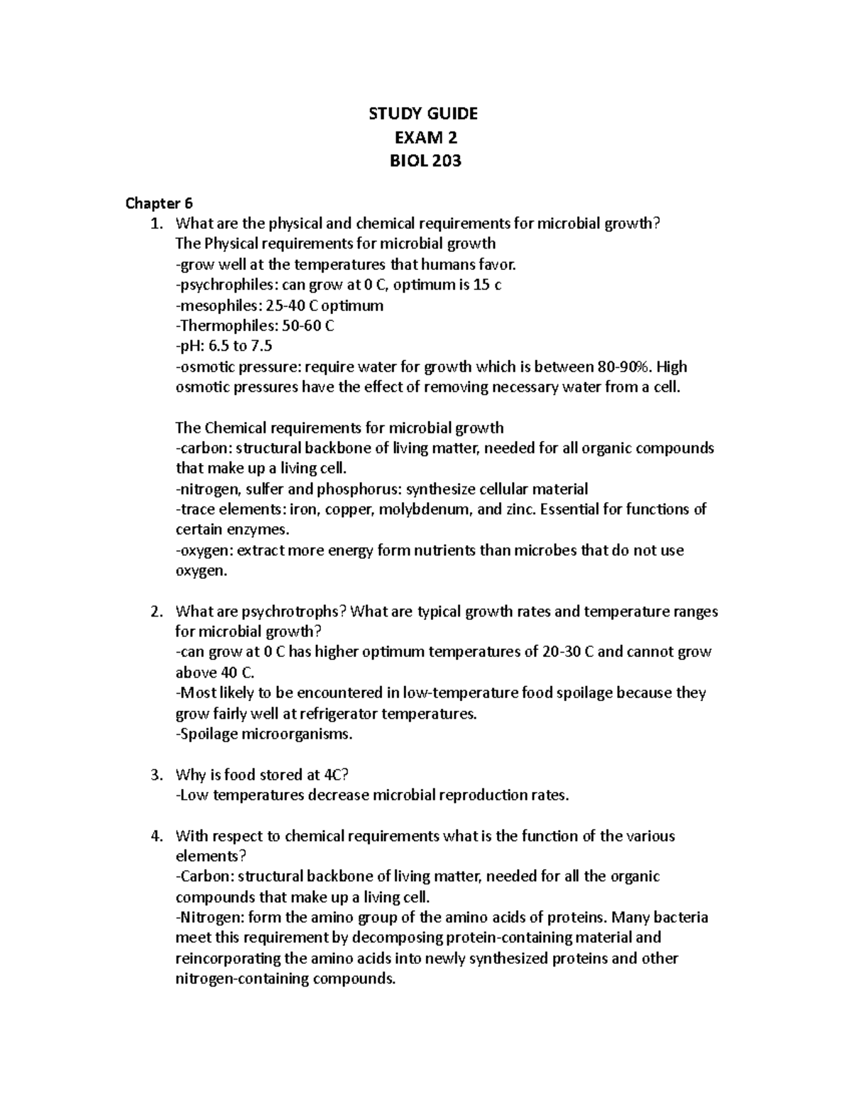 Microbiology BIOL 203 Exam 2 Study Guide: Key Concepts and Details ...