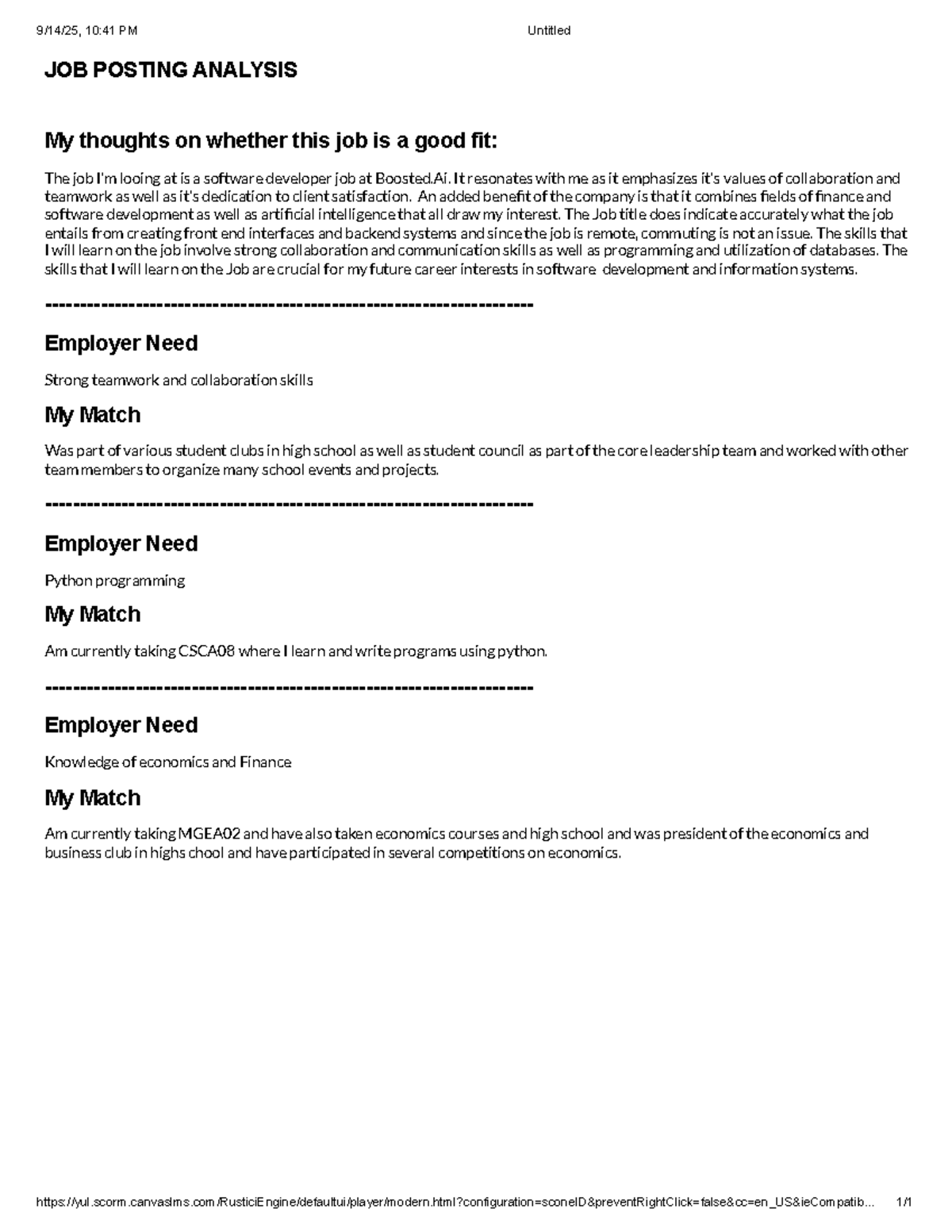 CSCA08 & MGEA02: Job Posting Analysis & Personal Skills Marketing - Studocu