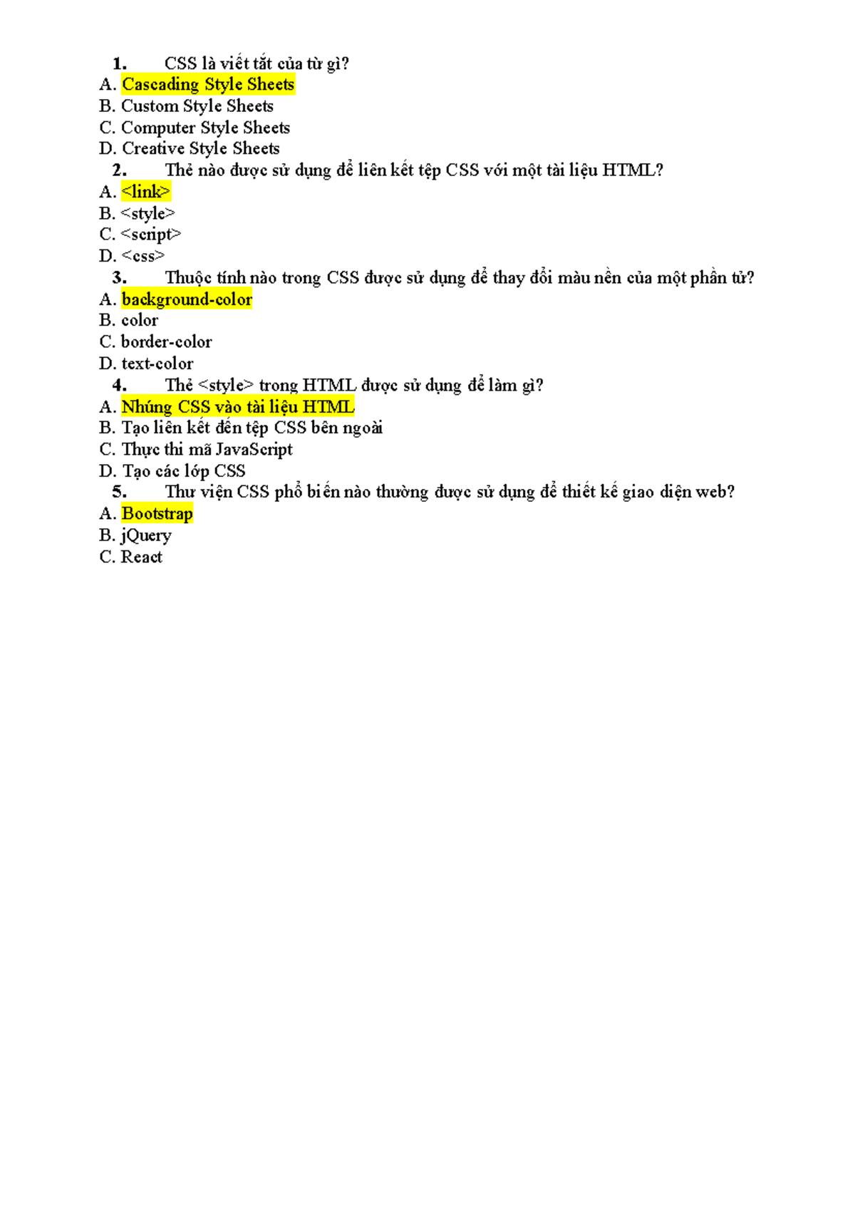 CSS Quiz Questions and Answers - Course Code: Jijii 12312321 - Studocu