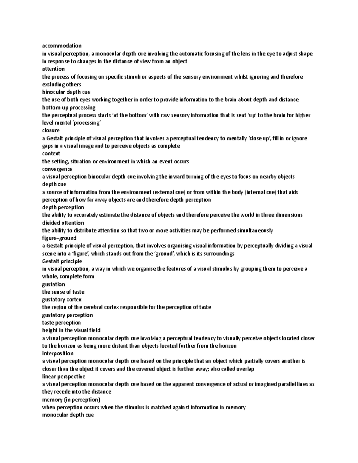 Definitions of Key Concepts in Visual Perception - PSY101 - Studocu