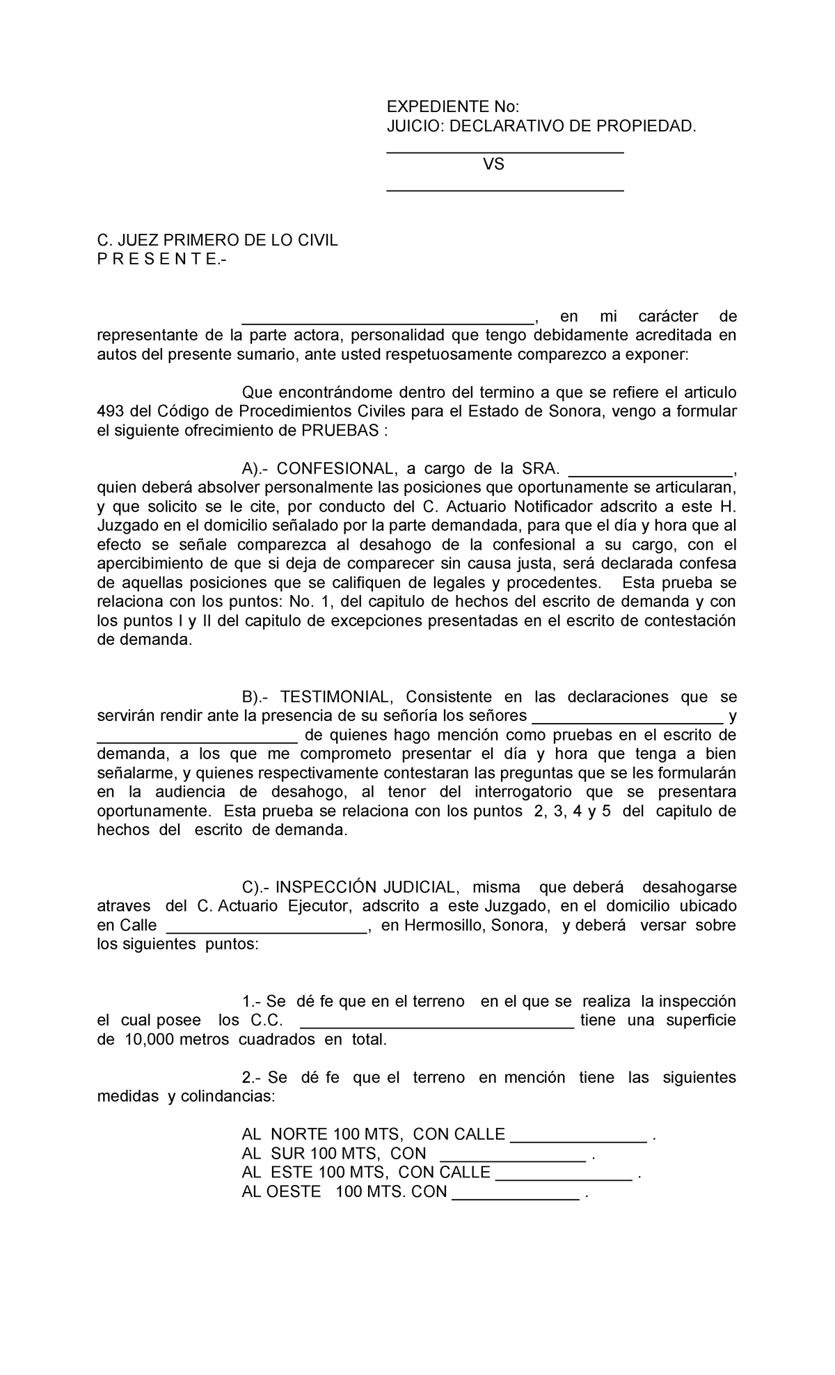Juicio Declarativo de Propiedad - Expediente No: Civil 3 - Studocu