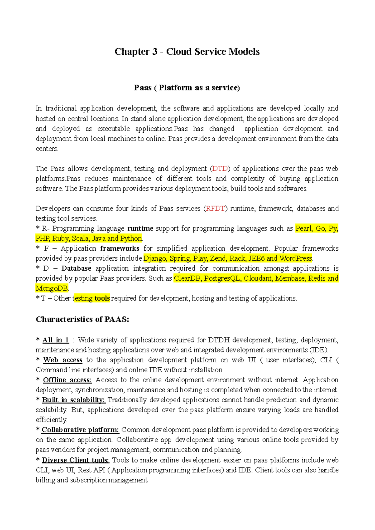 Chapter 3 Notes - Understanding Cloud Service Models: PaaS, SaaS, IaaS ...