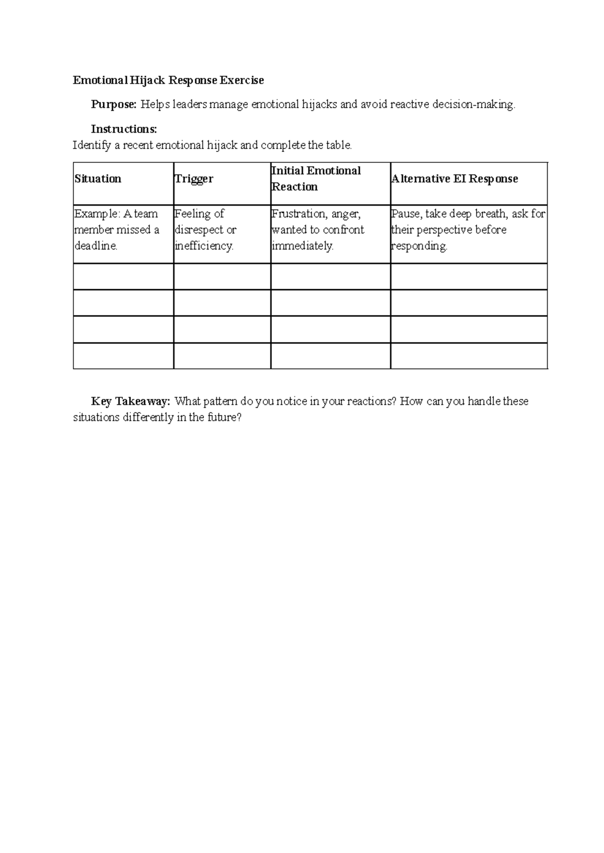 Emotional Hijack Response Exercise - 🔹 Instructions: Identify a recent ...