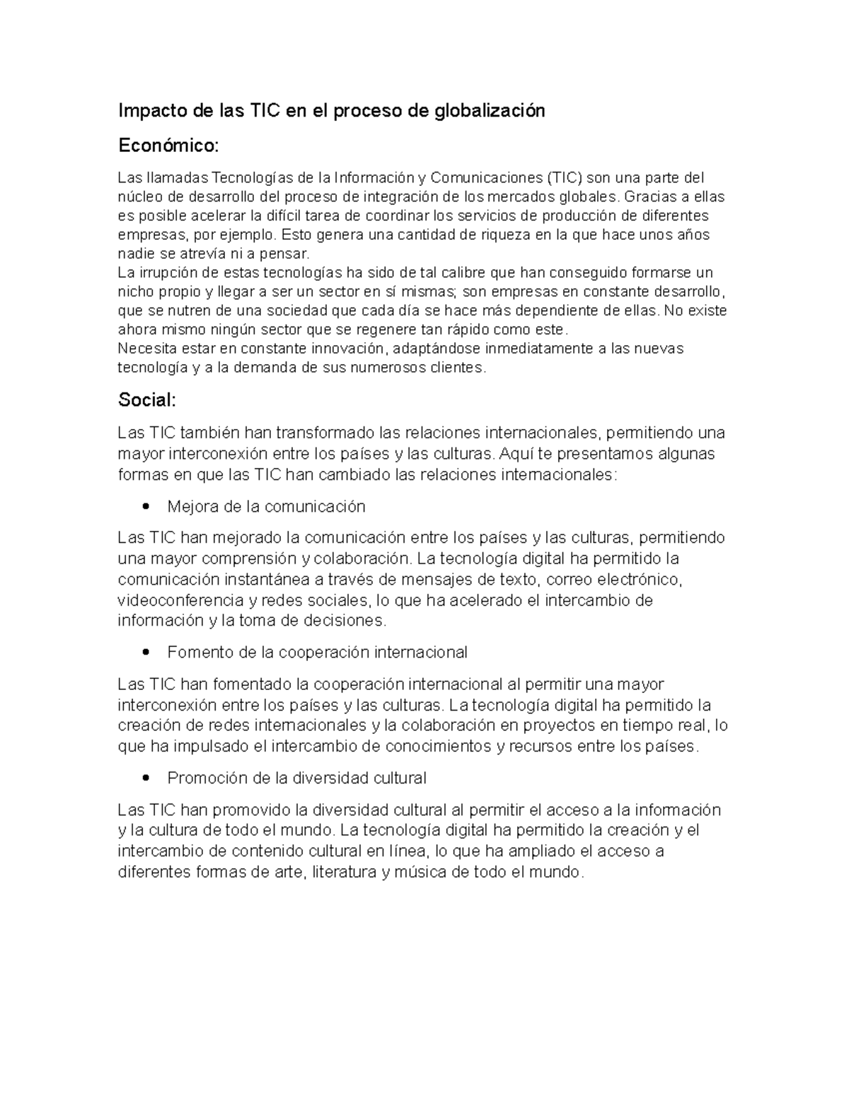 Impacto de las TIC en el proceso de globalización - Impacto de las TIC ...