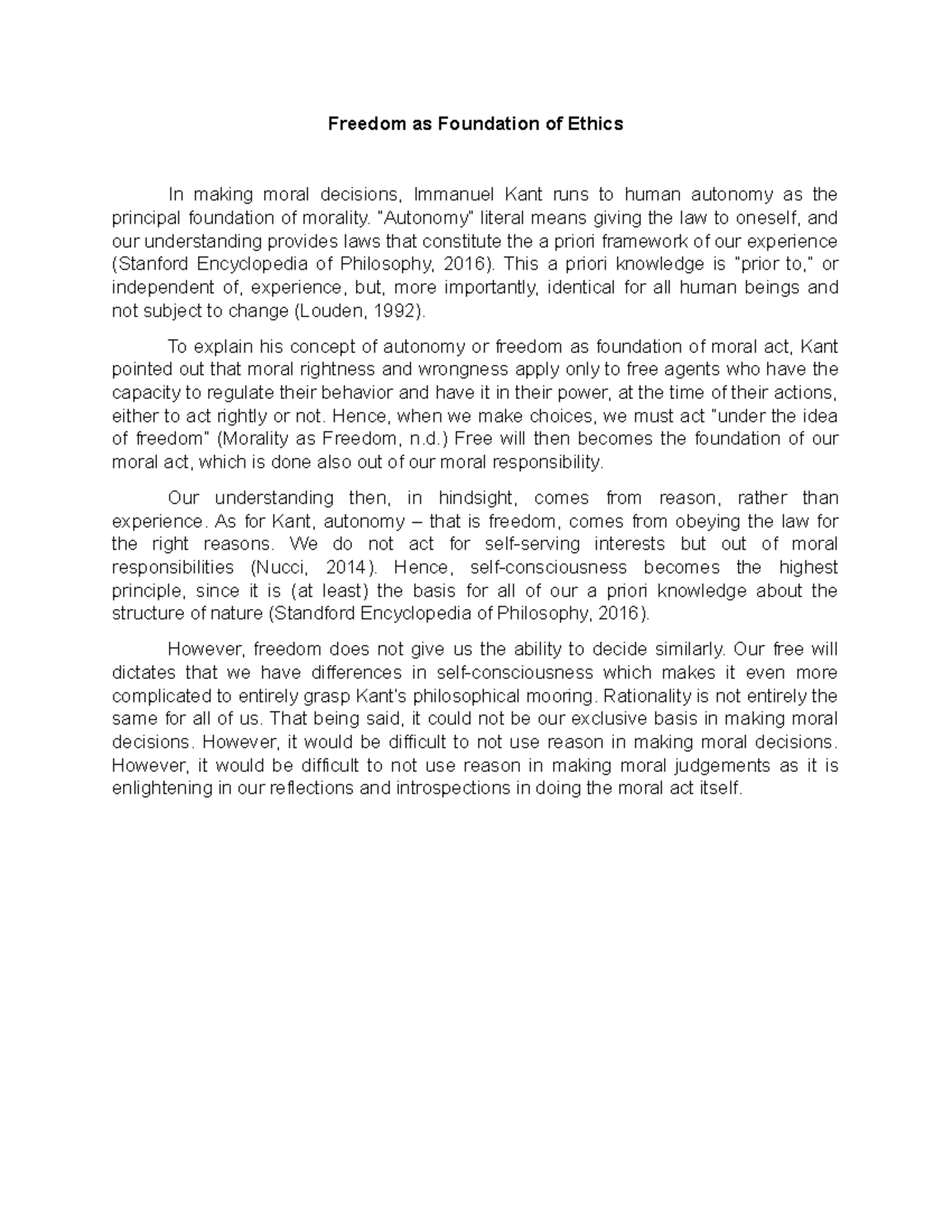 KNT 302: Freedom as the Foundation of Moral Ethics in Kant's Philosophy ...