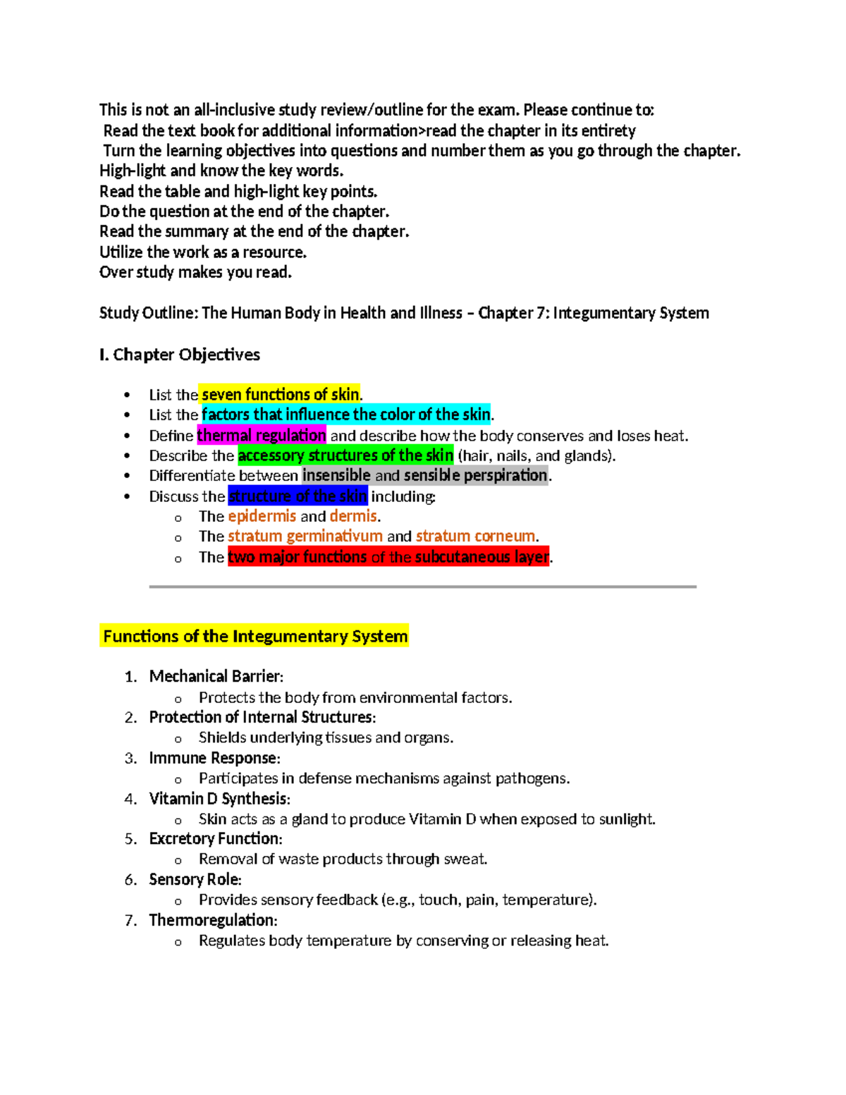 Study Outline for The Human Body in Health and Illness: Exam 2 Review ...