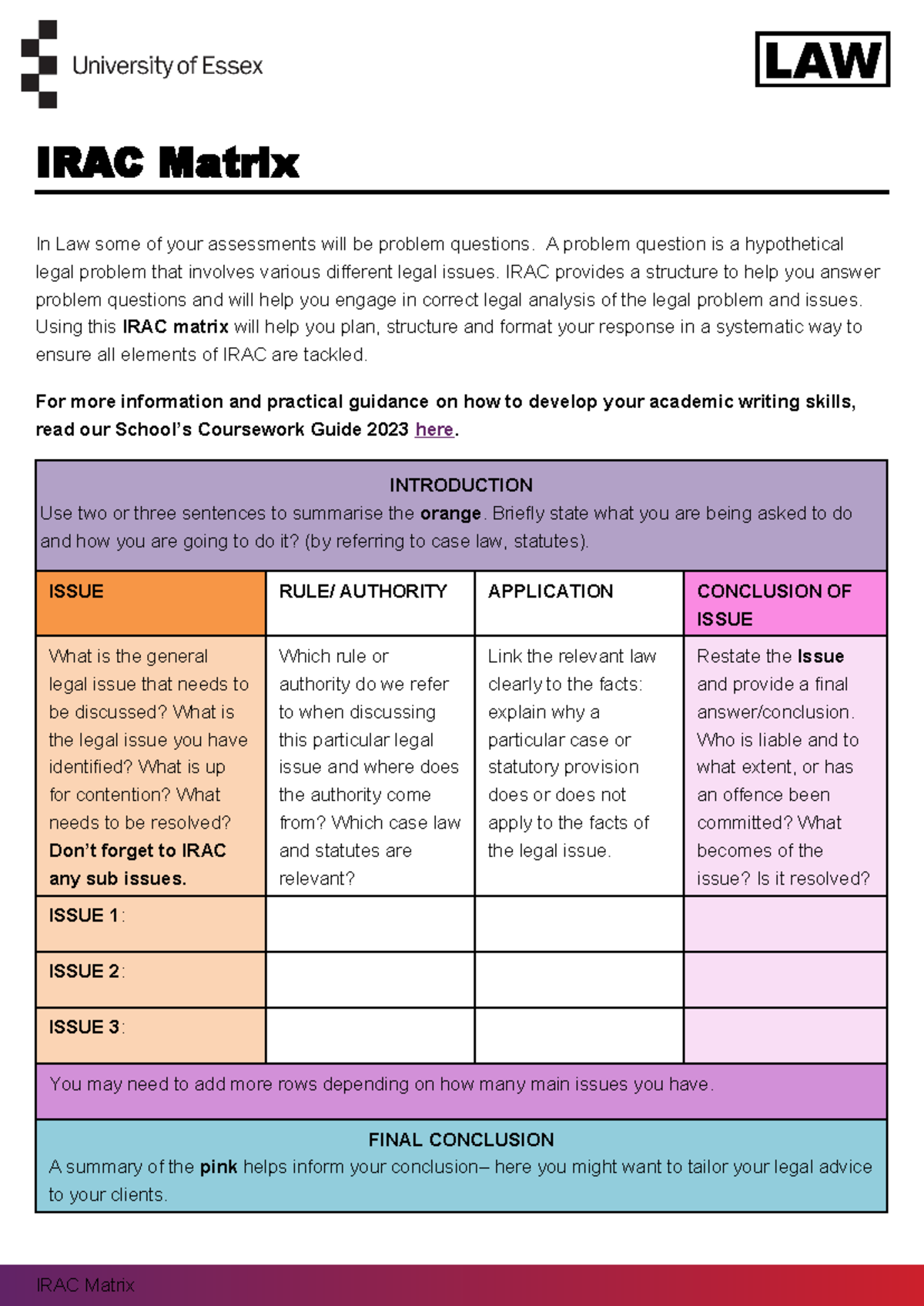 IRAC Matrix - Helps with a better IRAC - IRAC Matrix In Law some of ...