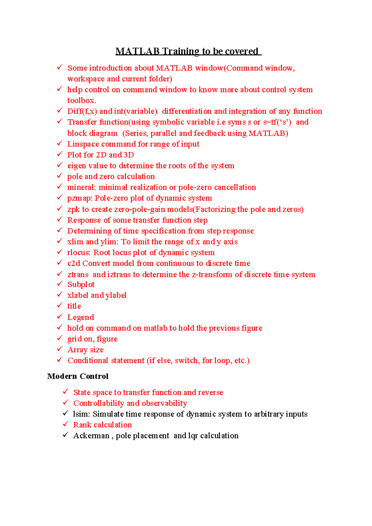 MATLAB Training for Control Systems: Key Techniques & Functions - Studocu