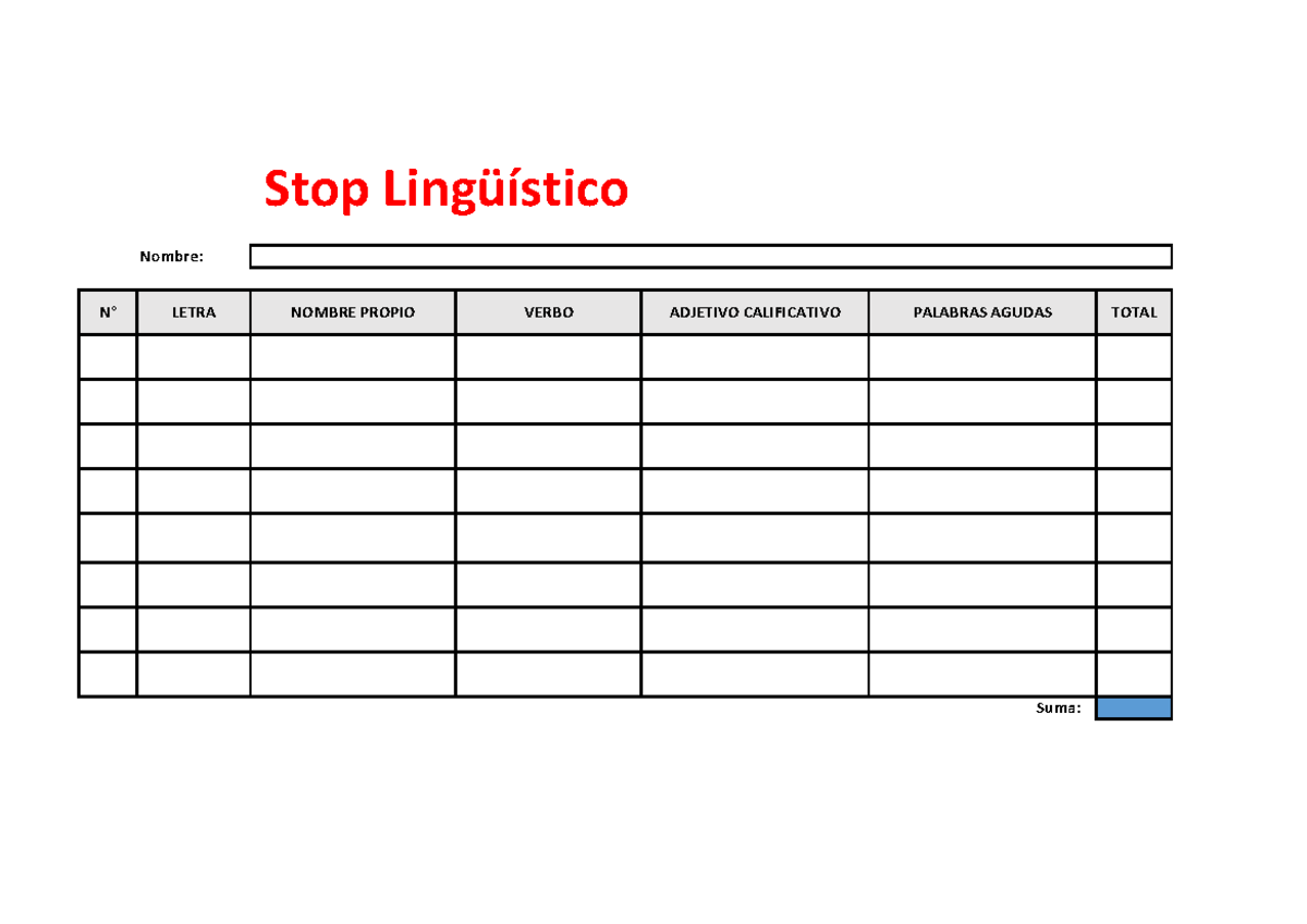 Stop Lingüístico - Apuntes - ciencias de matematica - Nombre: Suma ...