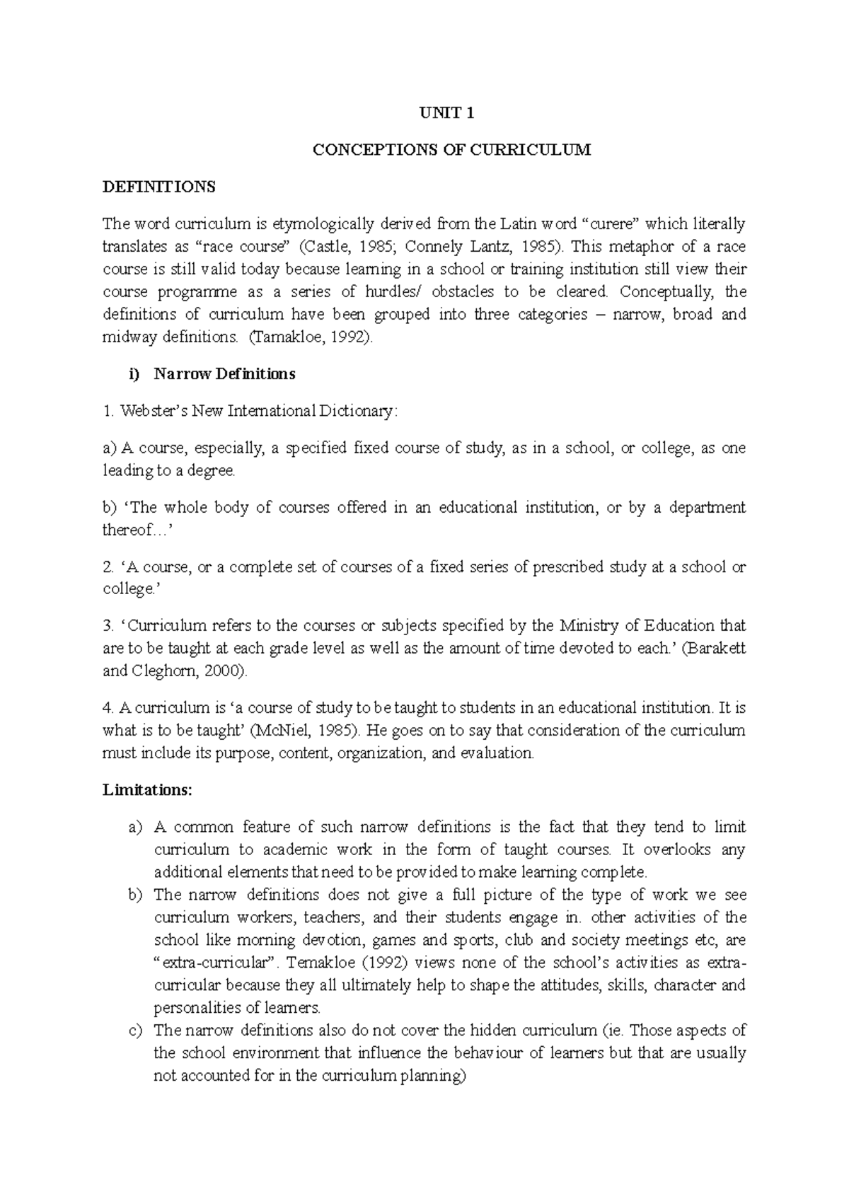 Unit 1: Exploring Key Concepts and Definitions of Curriculum Studies ...