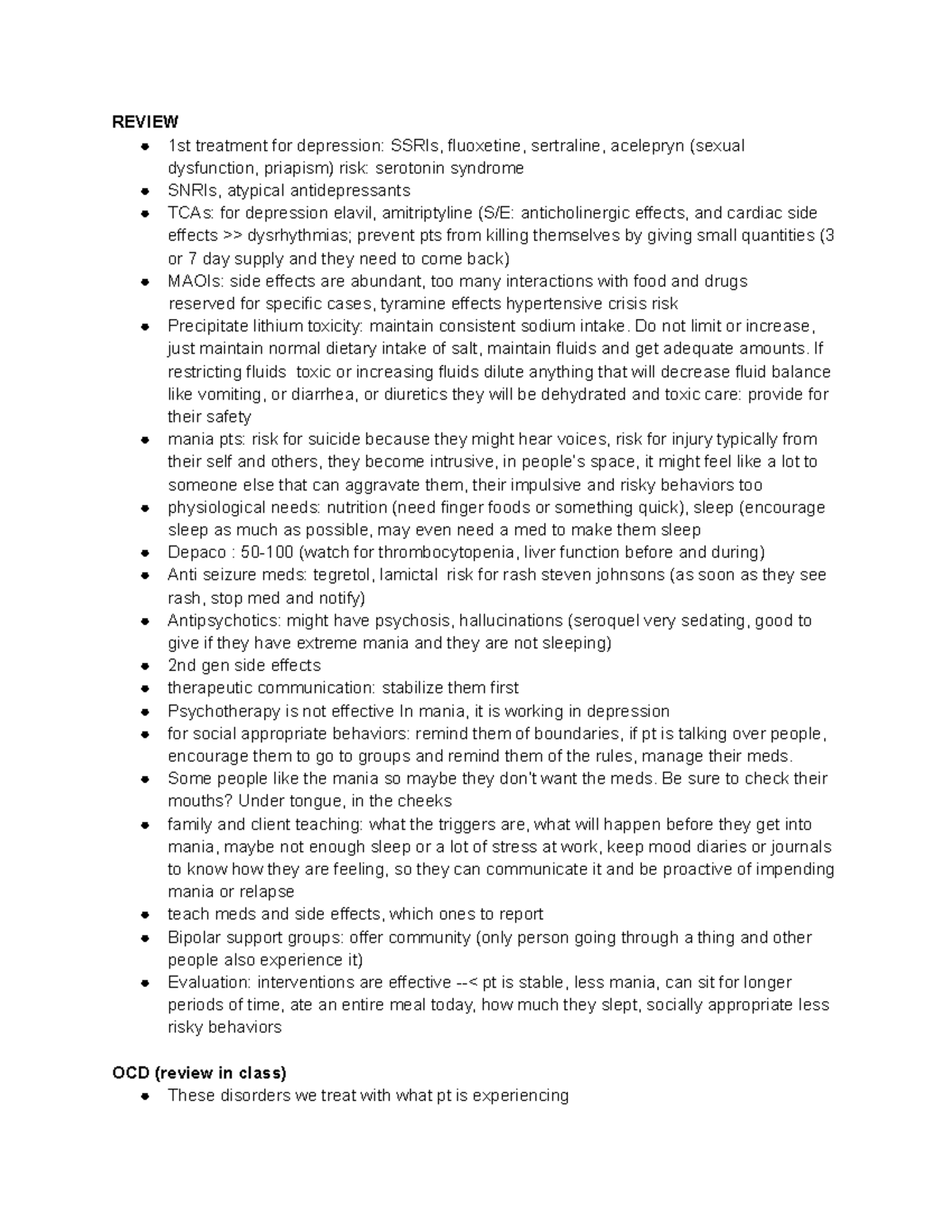Psych Exam 2 Notes: Treatment of Depression & Anxiety Disorders - Studocu