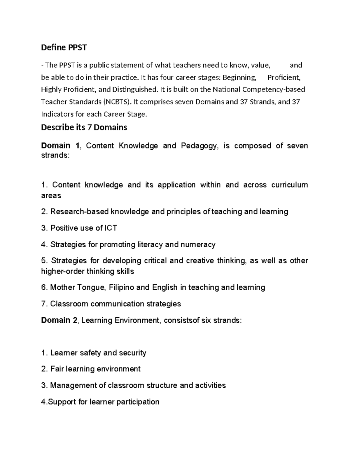 Domain - mllnlkxml - Define PPST The PPST is a public statement of what ...
