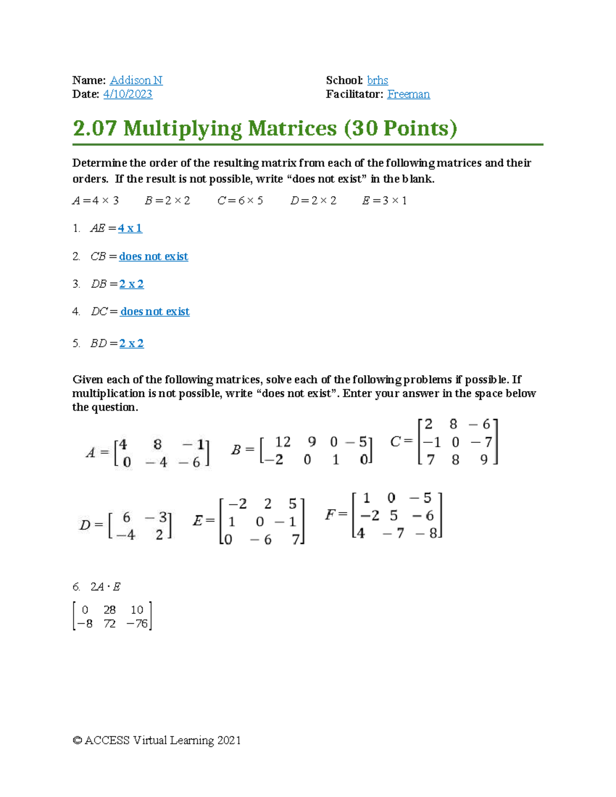 02-07 Task: Multiplying Matrices Analysis and Solutions - Studocu