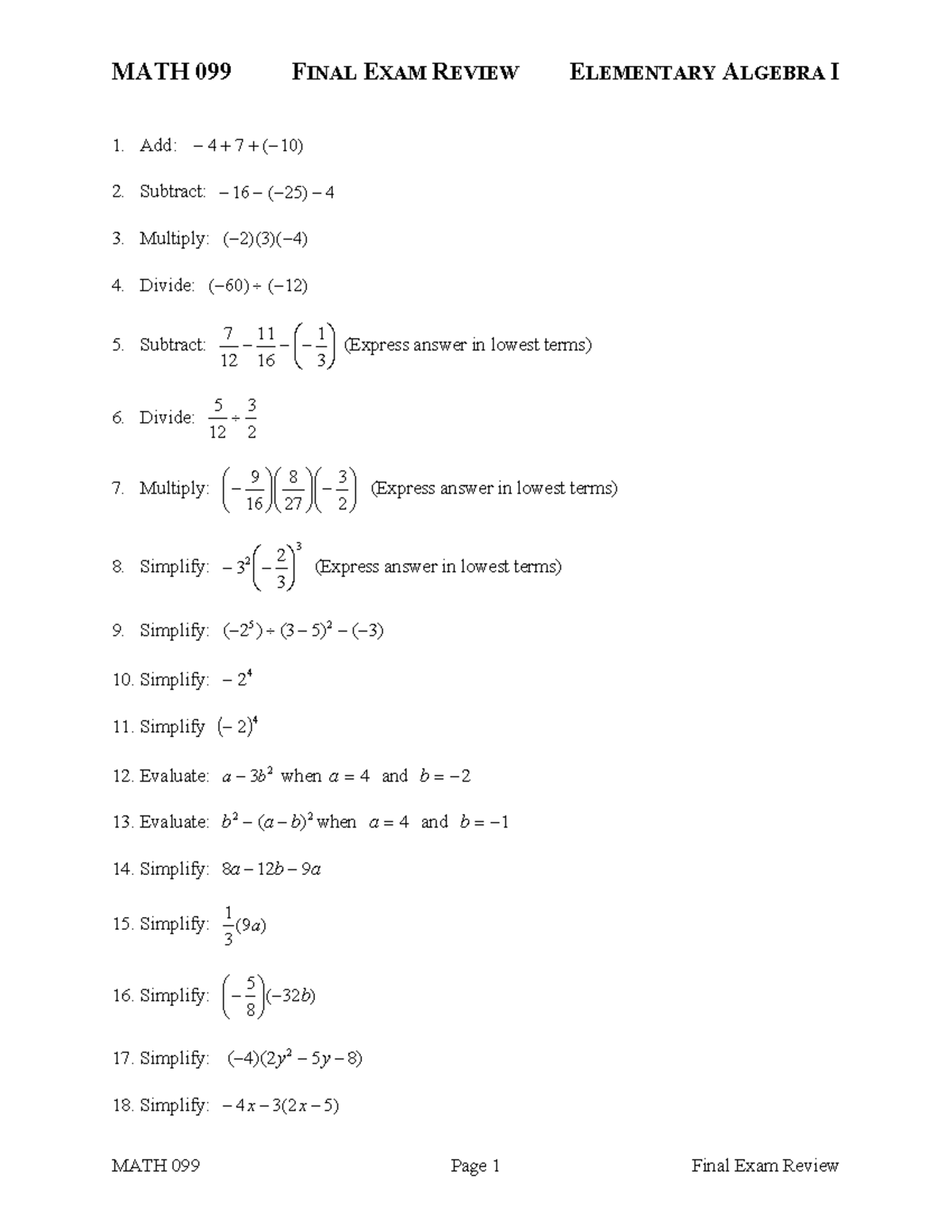 MATH 099: final exam review - - Studocu