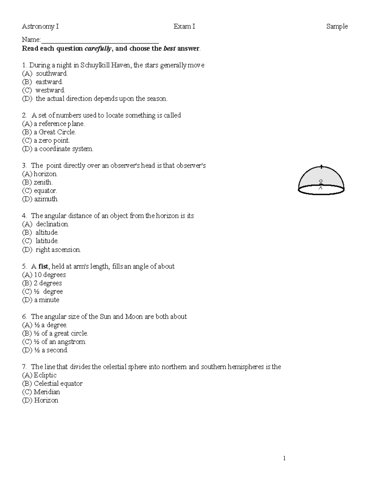 A1 Exam1 sample - for practice - Name ...
