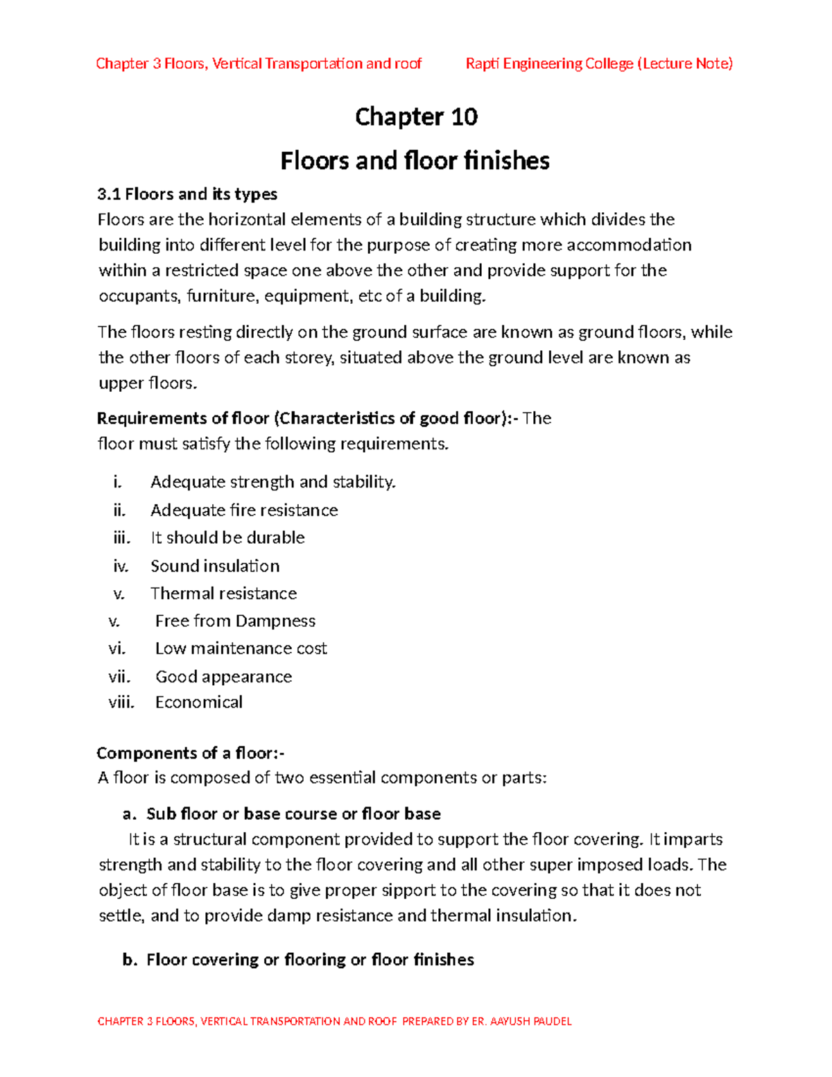 Chapter 10: Understanding Floors & Finishes - Lecture Notes - Document Preview