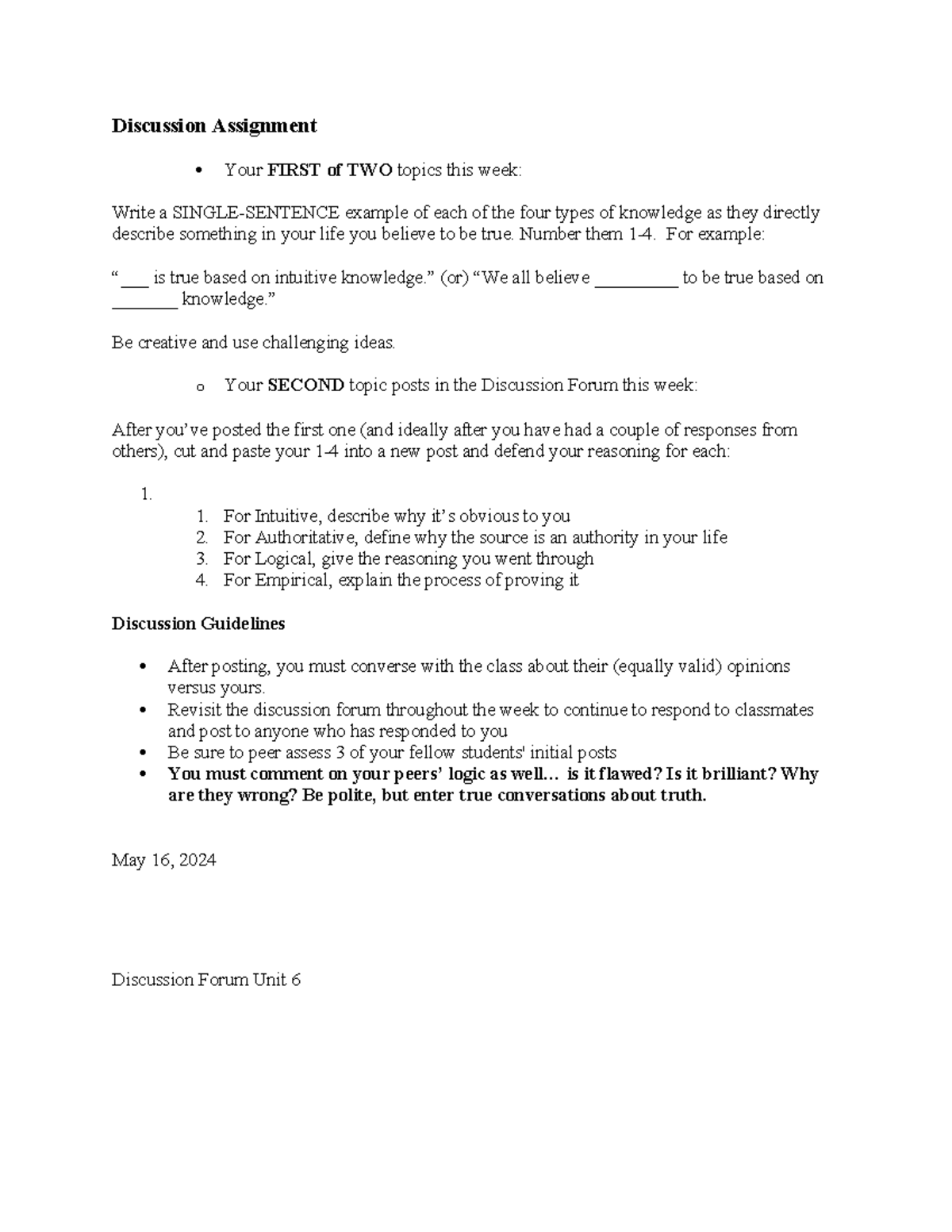Phil 1402 Discussion Forum Unit 6: Types of Knowledge Explained - Studocu