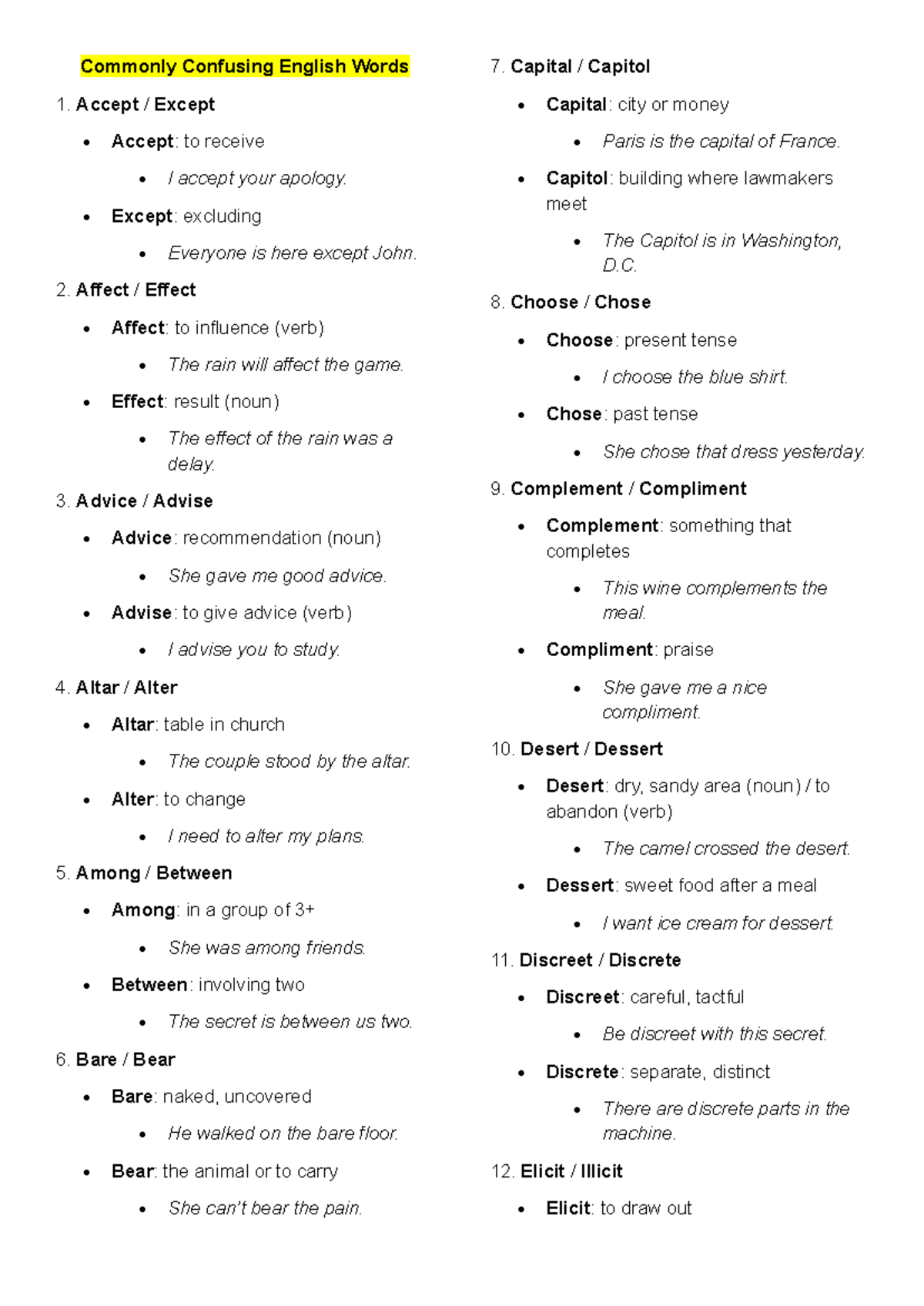 Commonly Confusing English Words: A Comprehensive Guide - Studocu