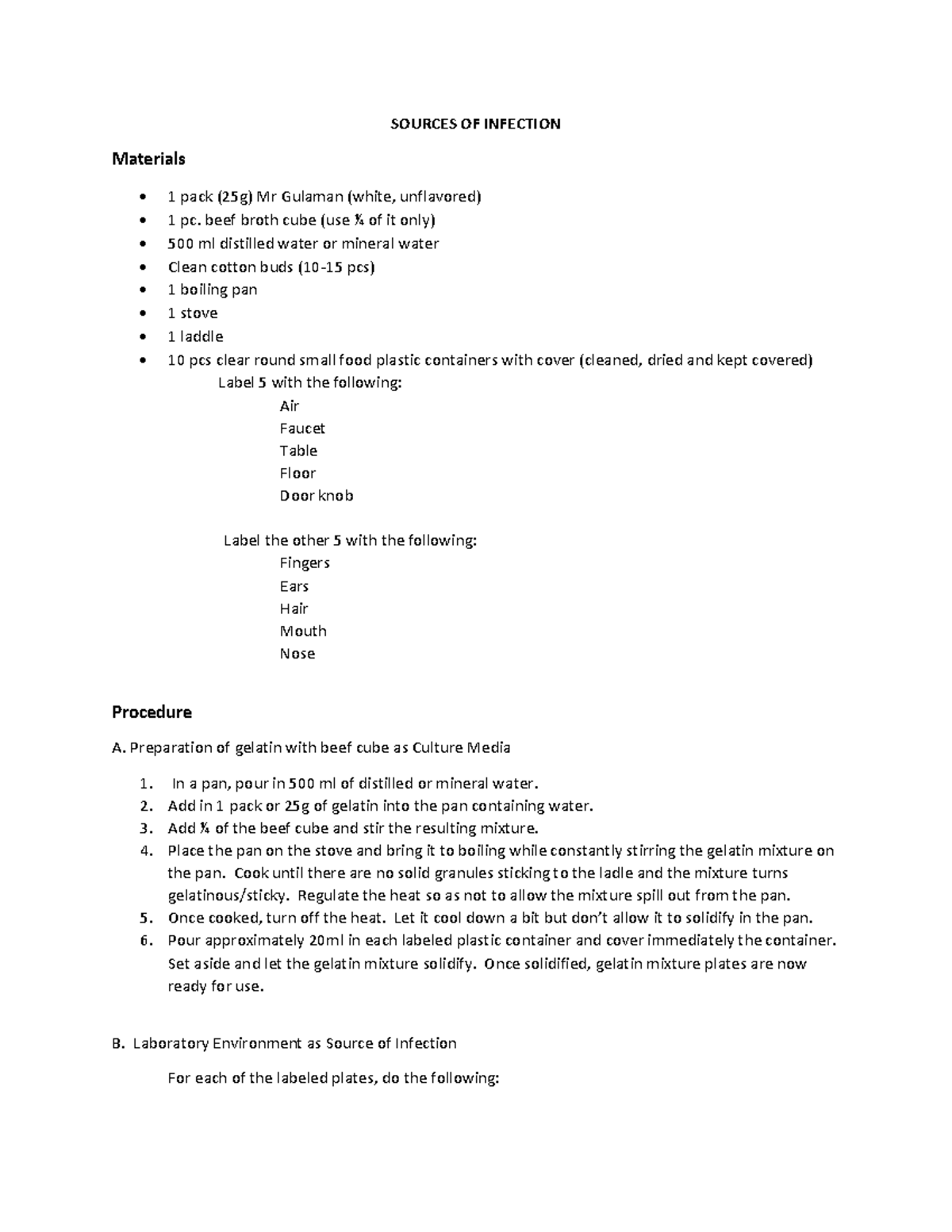 Sources+OF+ Infection+PART+2 - SOURCES OF INFECTION Materials 1 pack ...