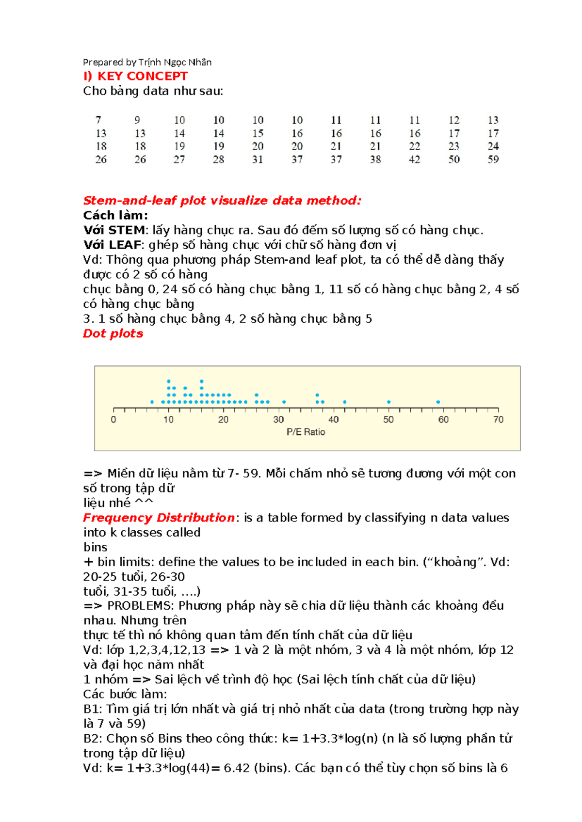 Lecture 3 Describing data visually - Prepared by Trịnh Ngọc Nhân I) KEY ...