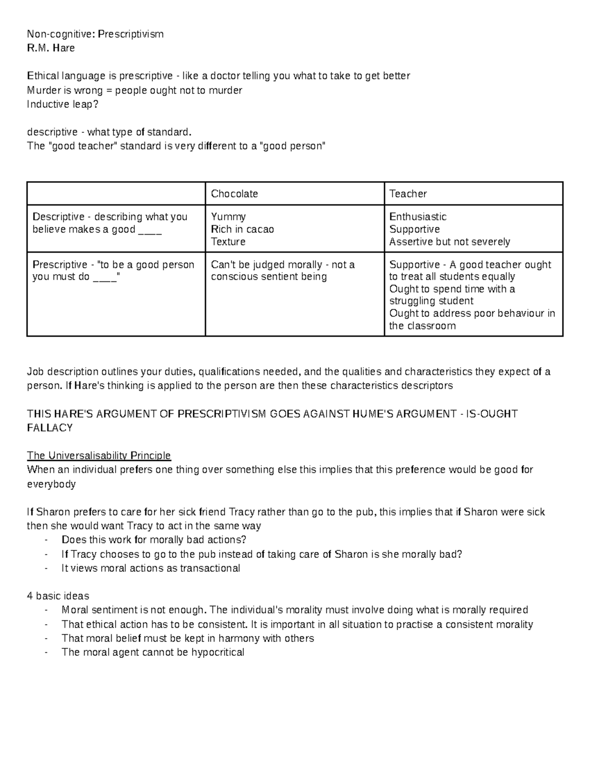 OCR Ethics: Meta-Ethics notes - Prescriptivism R. Hare Ethical language ...
