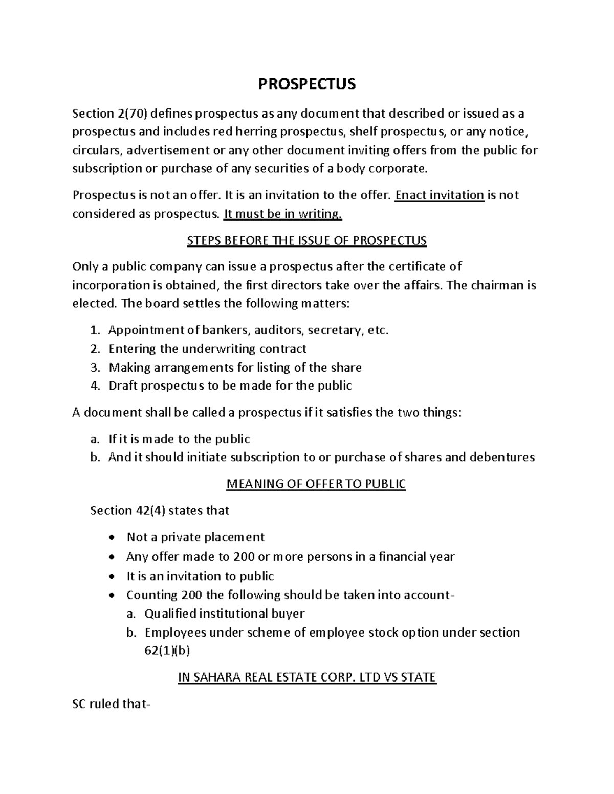 Prospectus notes - PROSPECTUS Section 2(70) defines prospectus as any ...