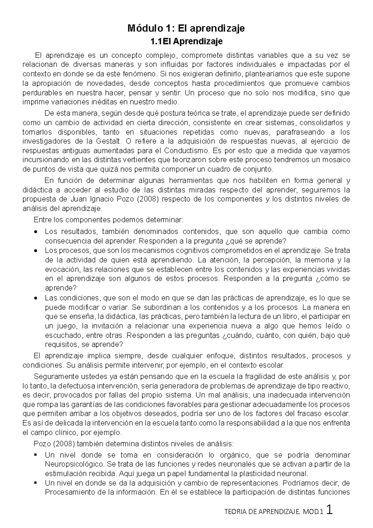M1: Teorías del Aprendizaje y Su Aplicación en Educación - Studocu