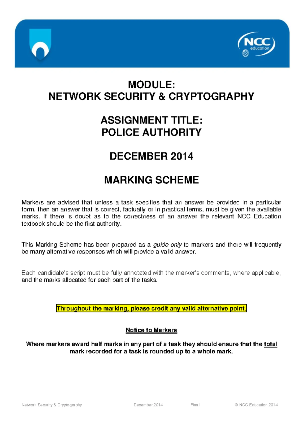 NSC December 2015 Sample Assignment - Final - Unit: Network Security ...
