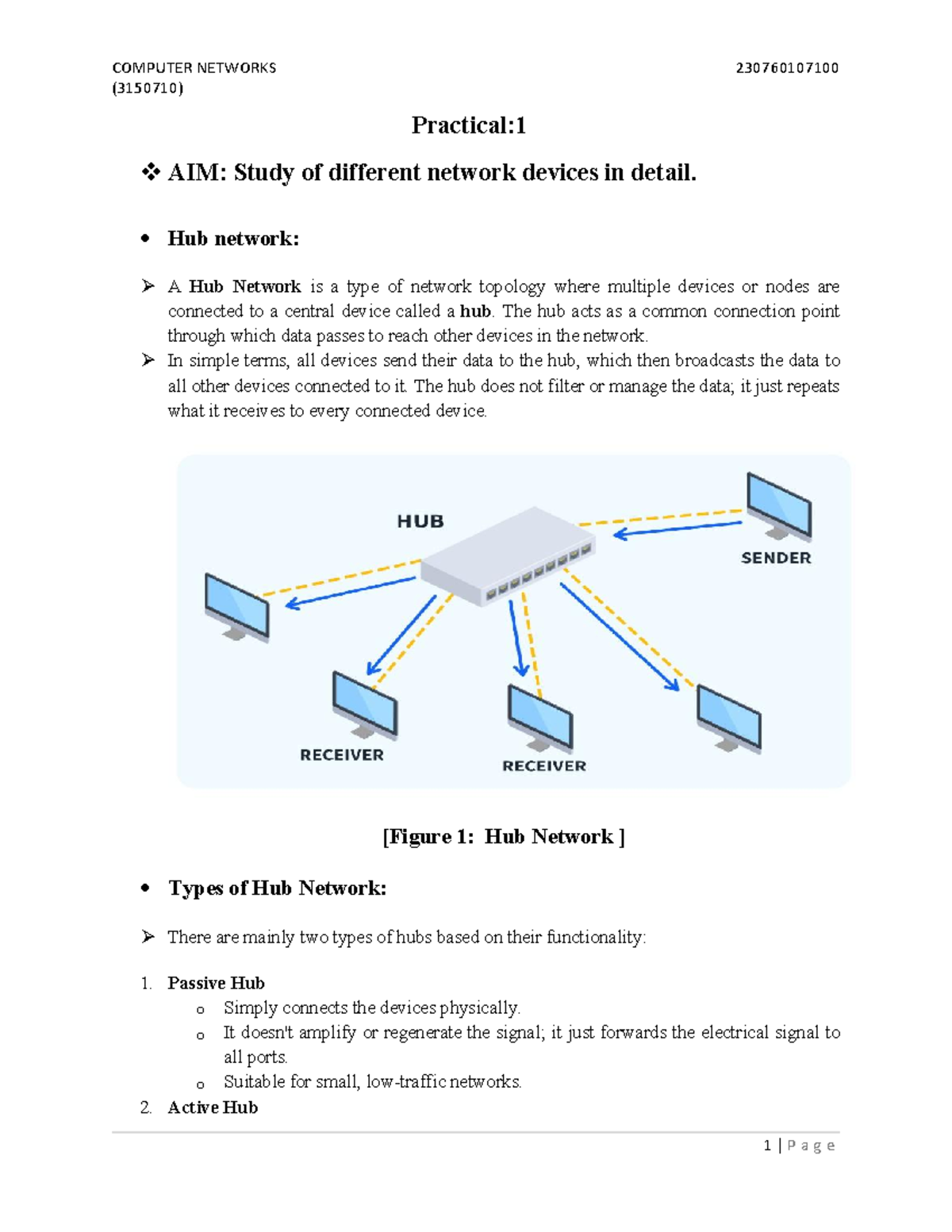 COMPUTER NETWORKS (3150710) 230760107100 Practical 1: Study of Network ...
