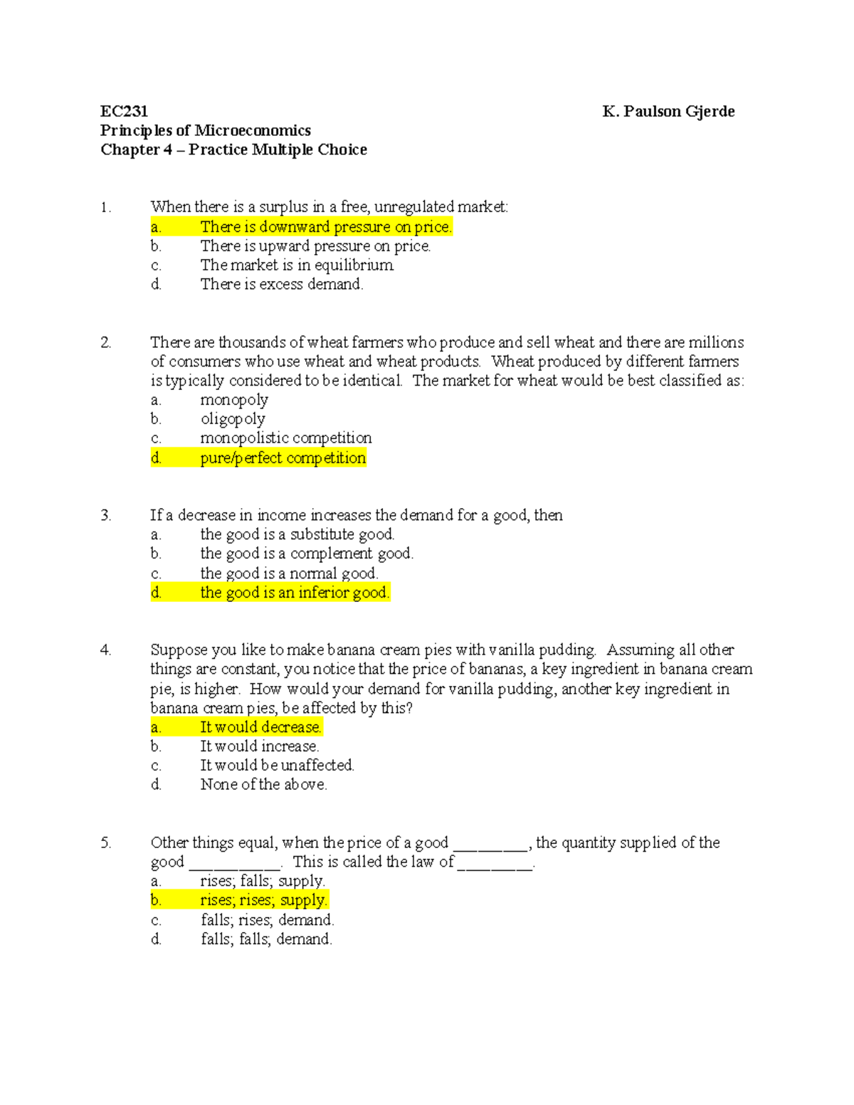 EC231 Principles of Microeconomics Final Exam Practice Questions - Studocu