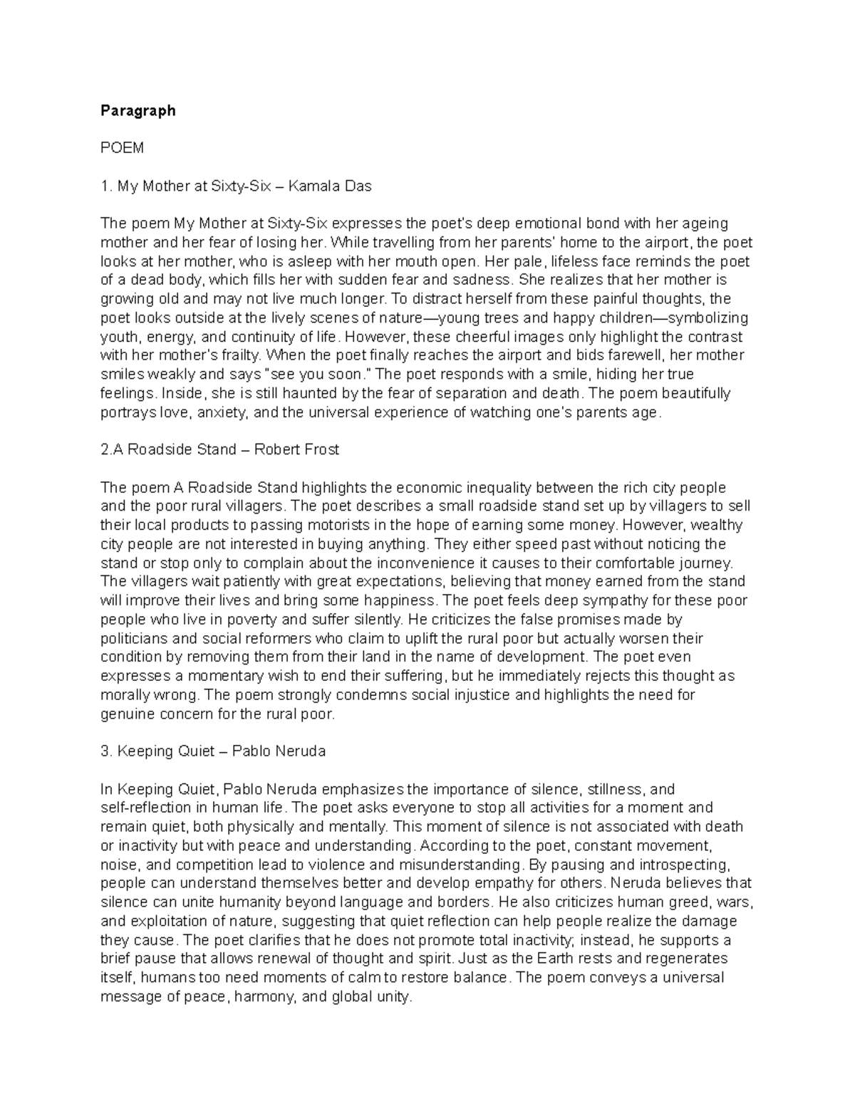 English Paragraphs: Poetic Analysis and Themes - Studocu