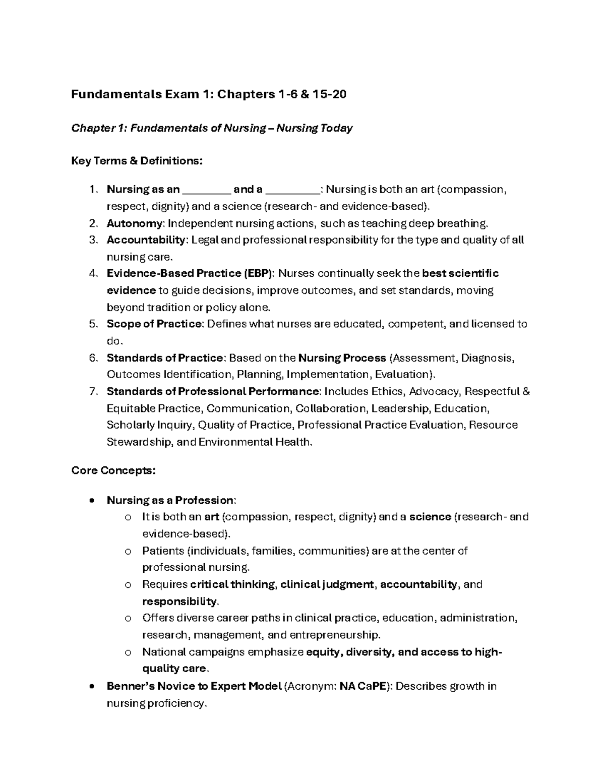 Fundamentals Exam 1: Key Concepts from Chapters 1-6 & 15-20 - Studocu